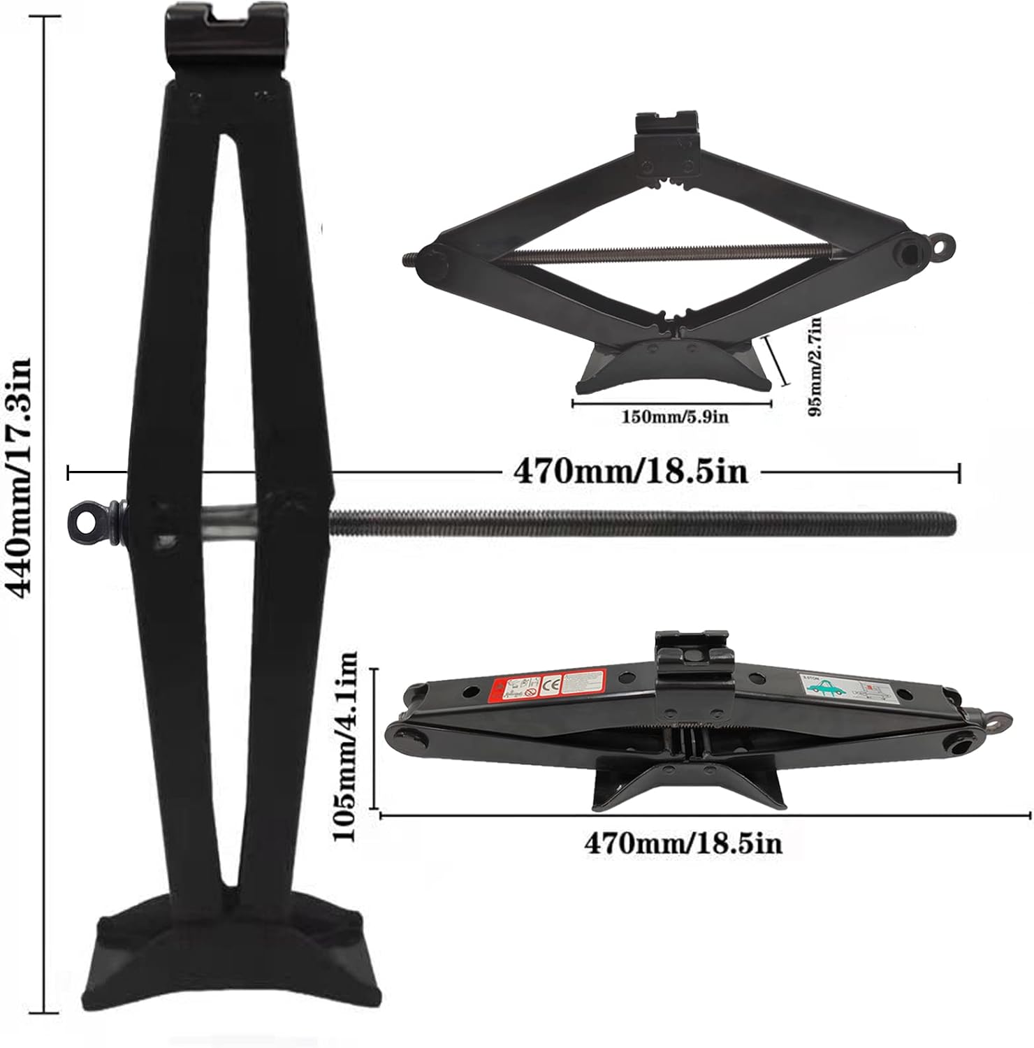 MLLIQUEA Scissor Lift Jack for Car with Hand Crank/Wrench/Lug Wrench, Lifting Jack Kit Max 3 Ton Capacity, Ratchet Handle Tool Saving Strength Design, Oversized Bas(qianjinding-11-3) Pack of 2