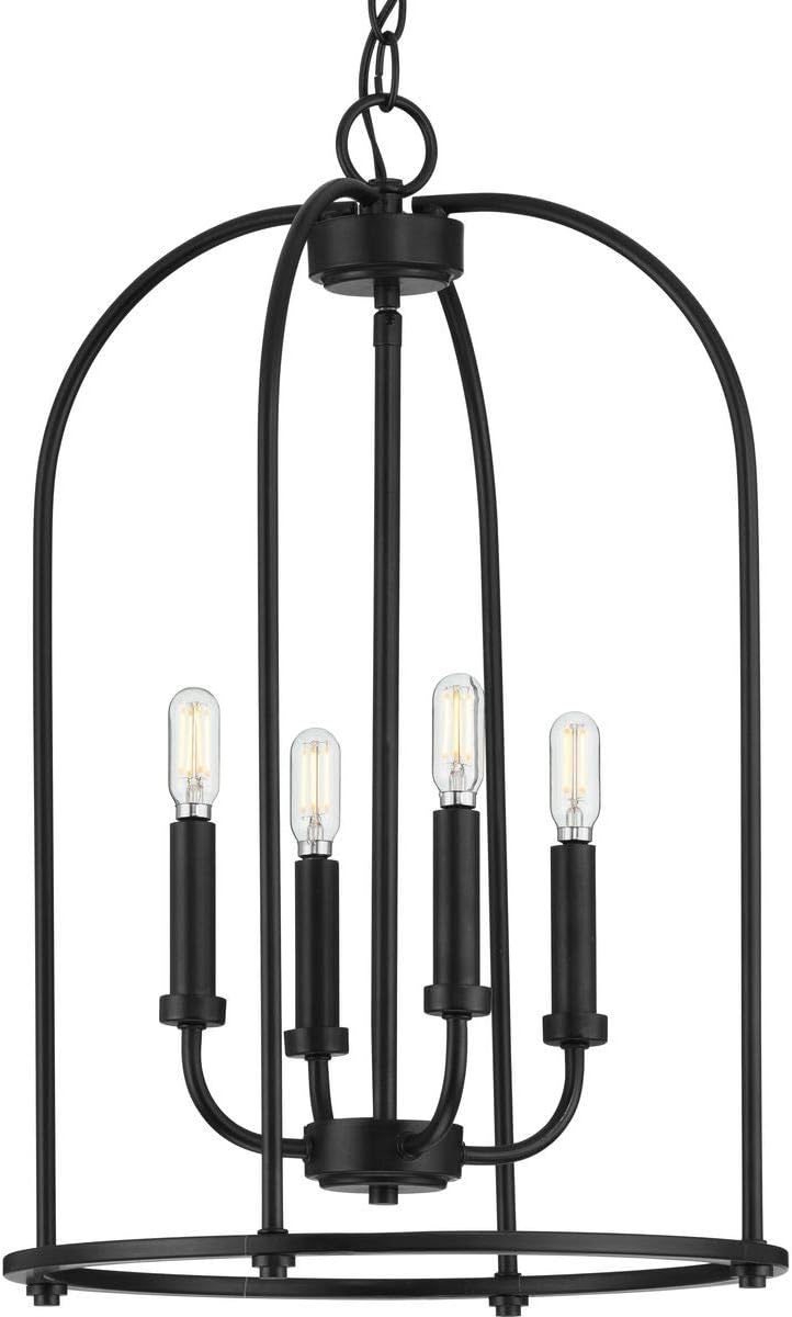Leyden Collection 4-Light Matte Black Farmhouse Foyer Pendant Light