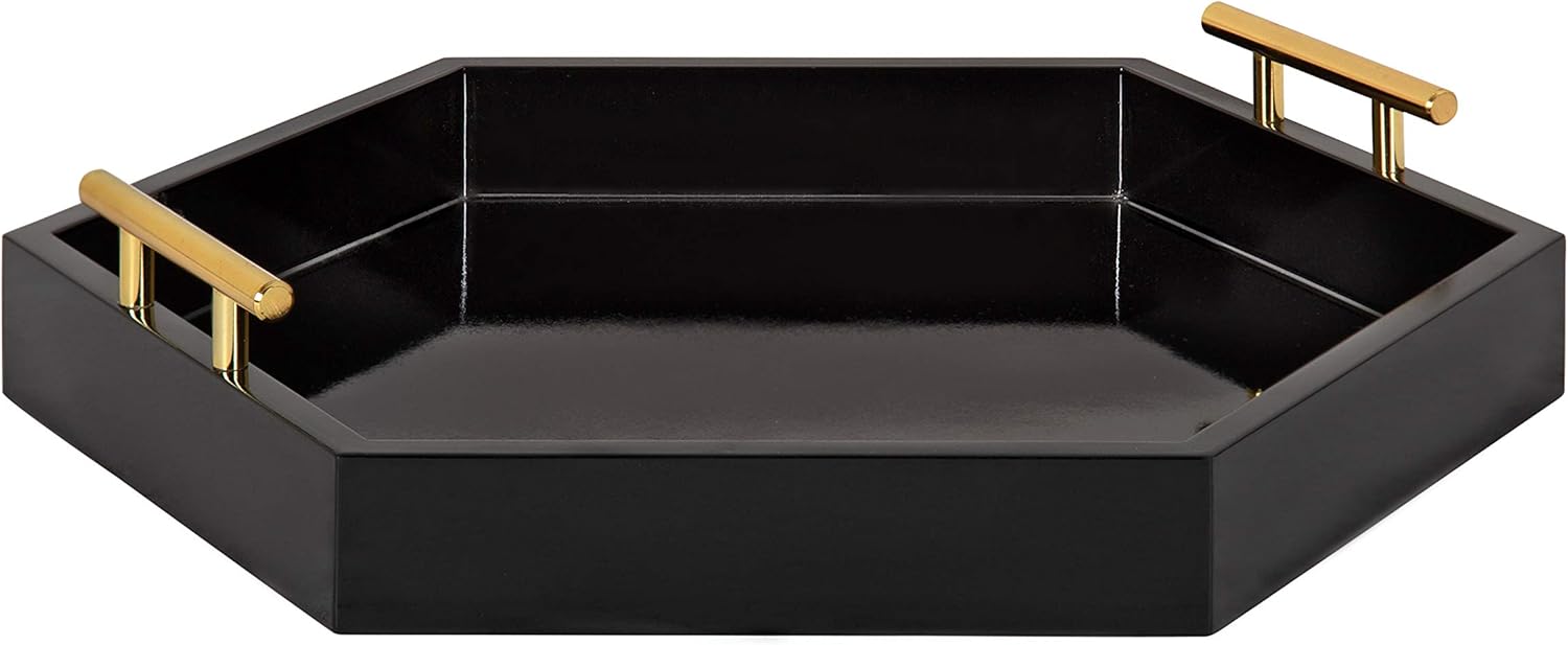 Kate and Laurel Lipton Modern Hexagon Tray, 18 x 18, Navy Blue and Silver, Decorative Tray for Storage and Display Pack of 2