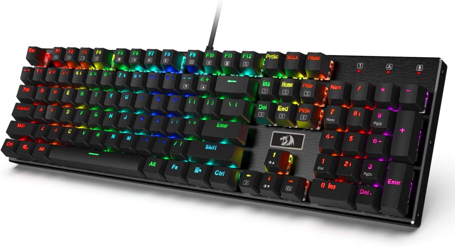 Redragon K556 RGB LED Backlit Wired Mechanical Gaming Keyboard, Aluminum Base, 104 Standard Keys
