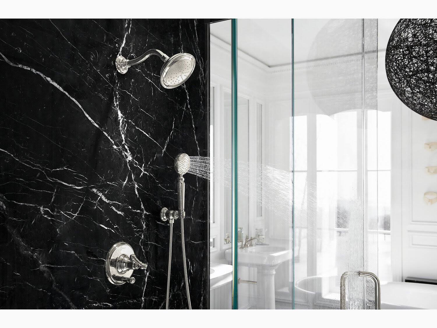 KOHLER K-T72768-4-CP Artifacts Rite-Temp Pressure-Balancing Valve Trim with Push-Button Diverter and Lever Handle, Polished Chro