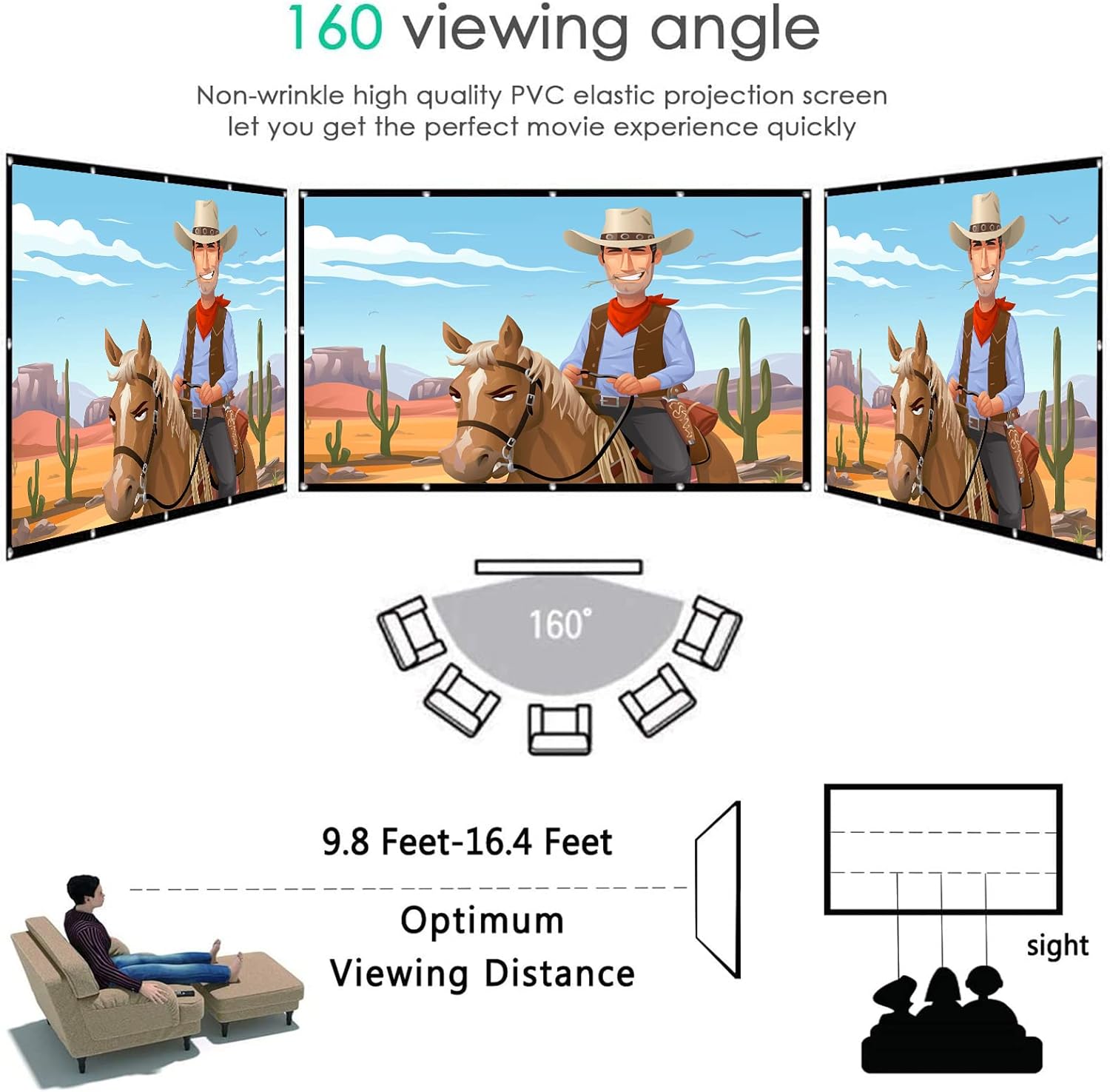 GYUEM Projector Screen with Stand Foldable Portable Movie Screen 120 Inch（16：9）, HD 4K Double Sided Projection Movies Screen with Carry Bag for Indoor Outdoor Home Theater Backyard Cinema Travel