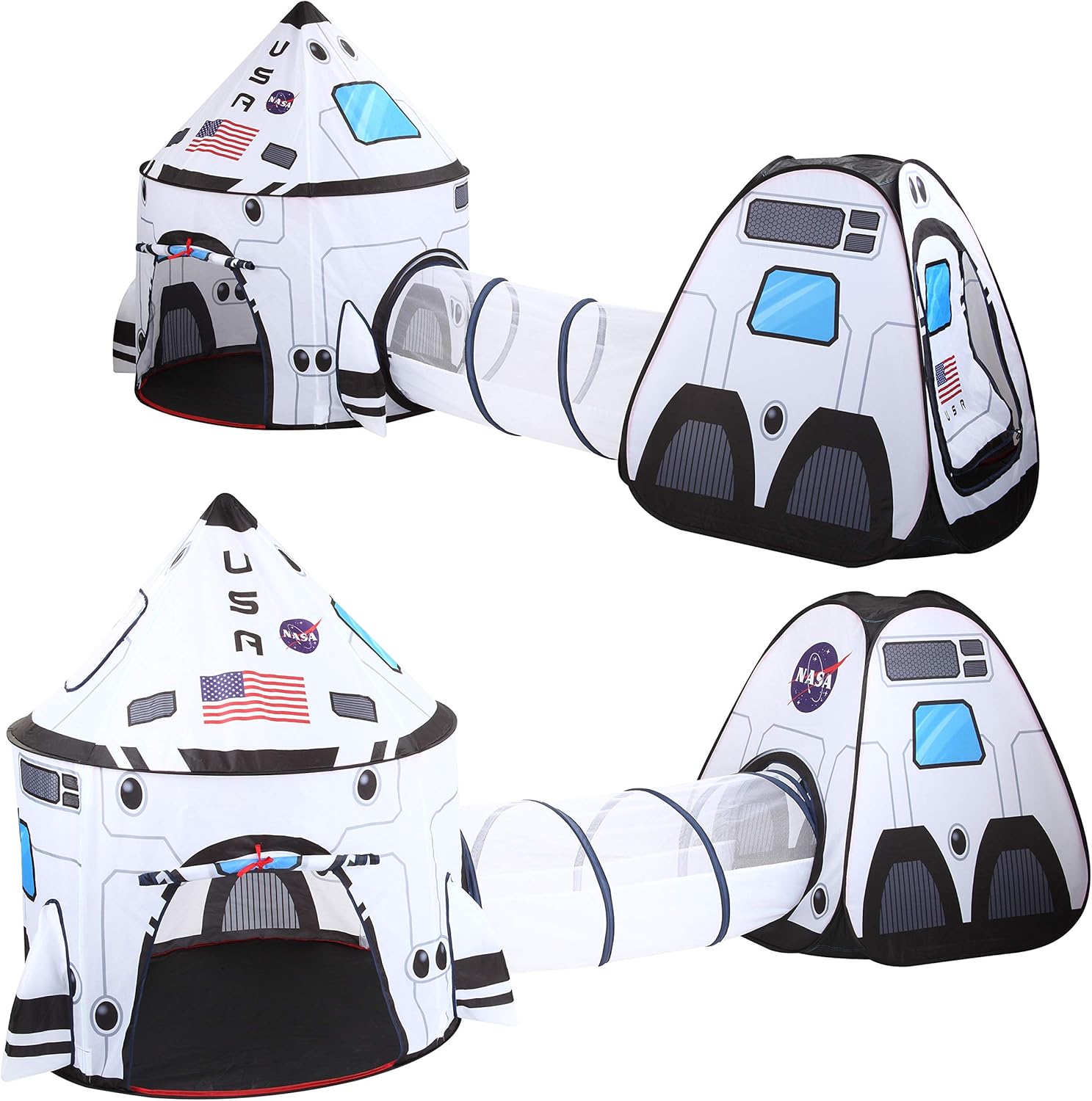 JOYIN White Rocket Ship Play Tent Pop up Play Tent with Tunnel and Playhouse Kids Indoor Outdoor Spaceship Tent Set