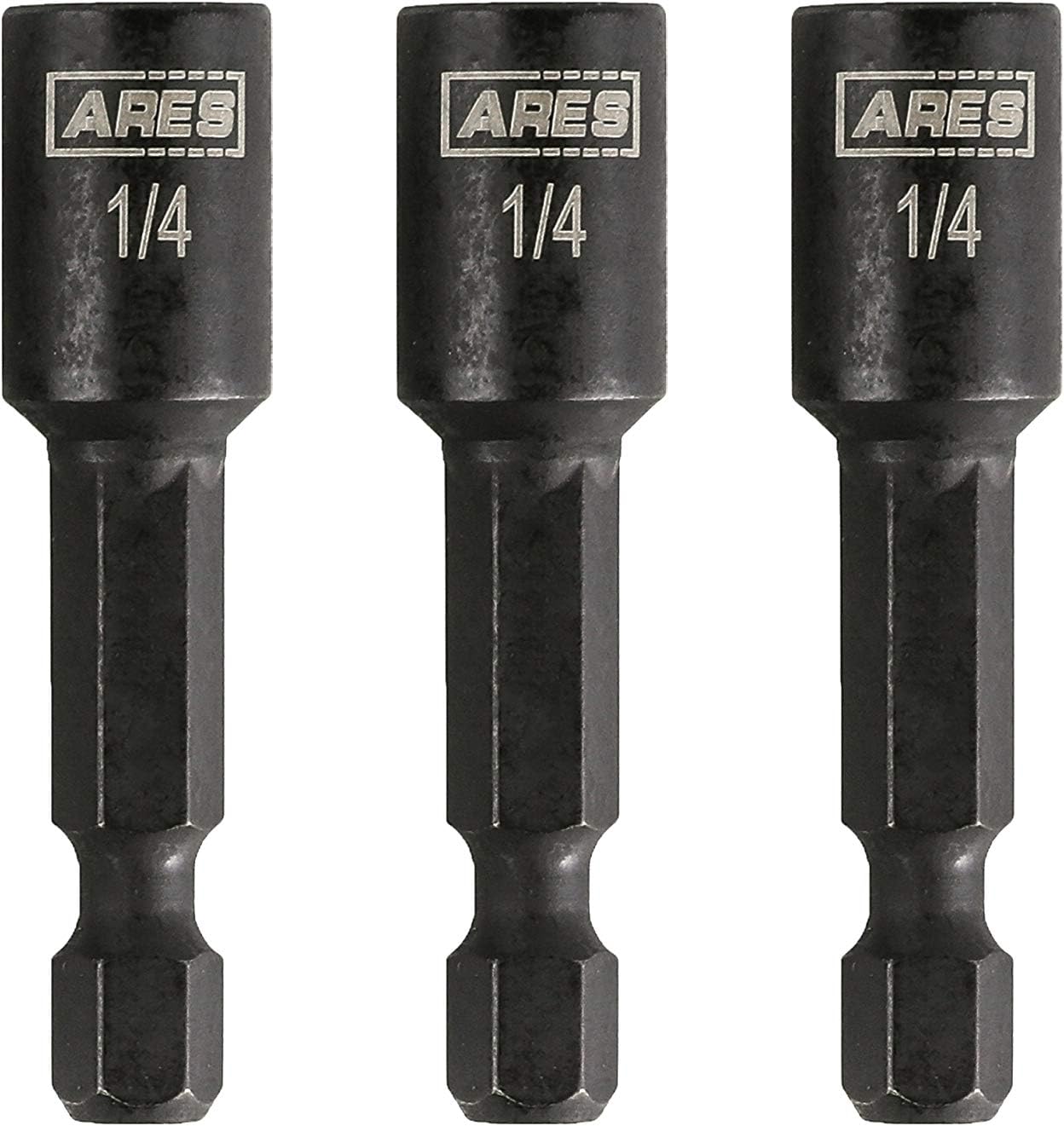 ARES 27012-3-Piece 1/4-Inch Magnetic Impact Nut Driver Bit Set - 1 3/4-Inch Length - Impact Grade Nut Setters with Industrial Strength Magnets
