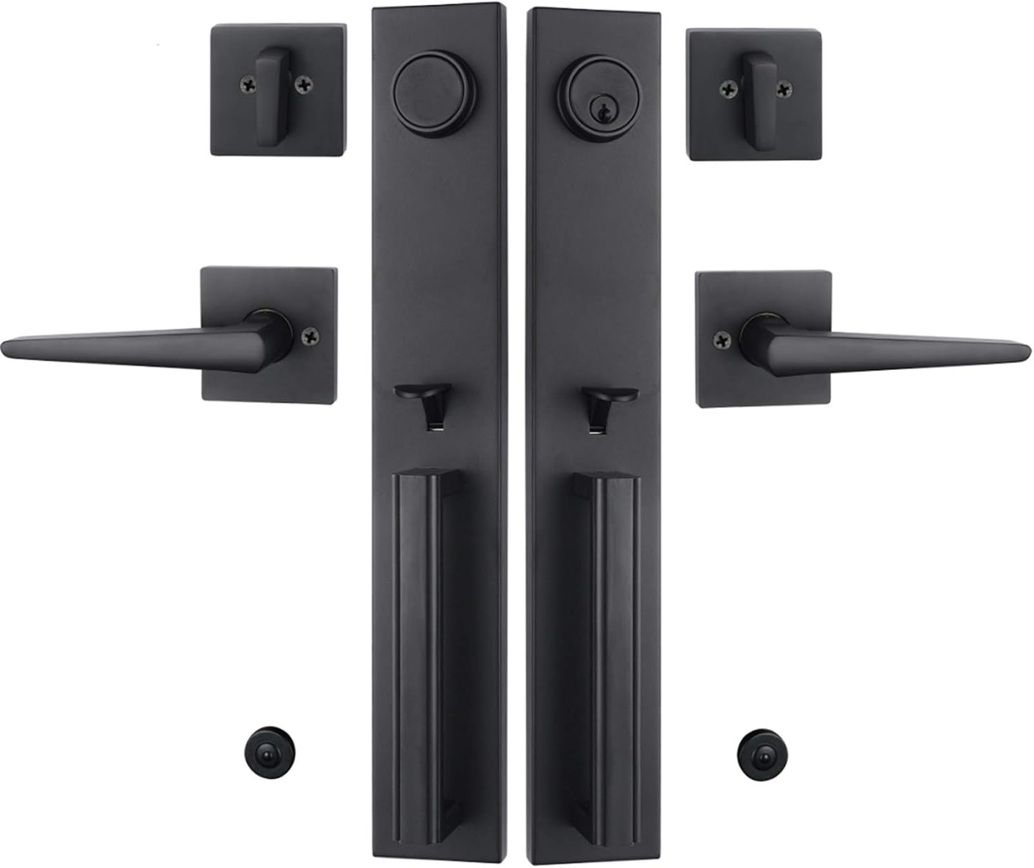 Double Door Handlset for Front Door in Matte Black (Keyed Entry Handle and Dummy Hanlset Set),MDHST2016DB-DOUBLE