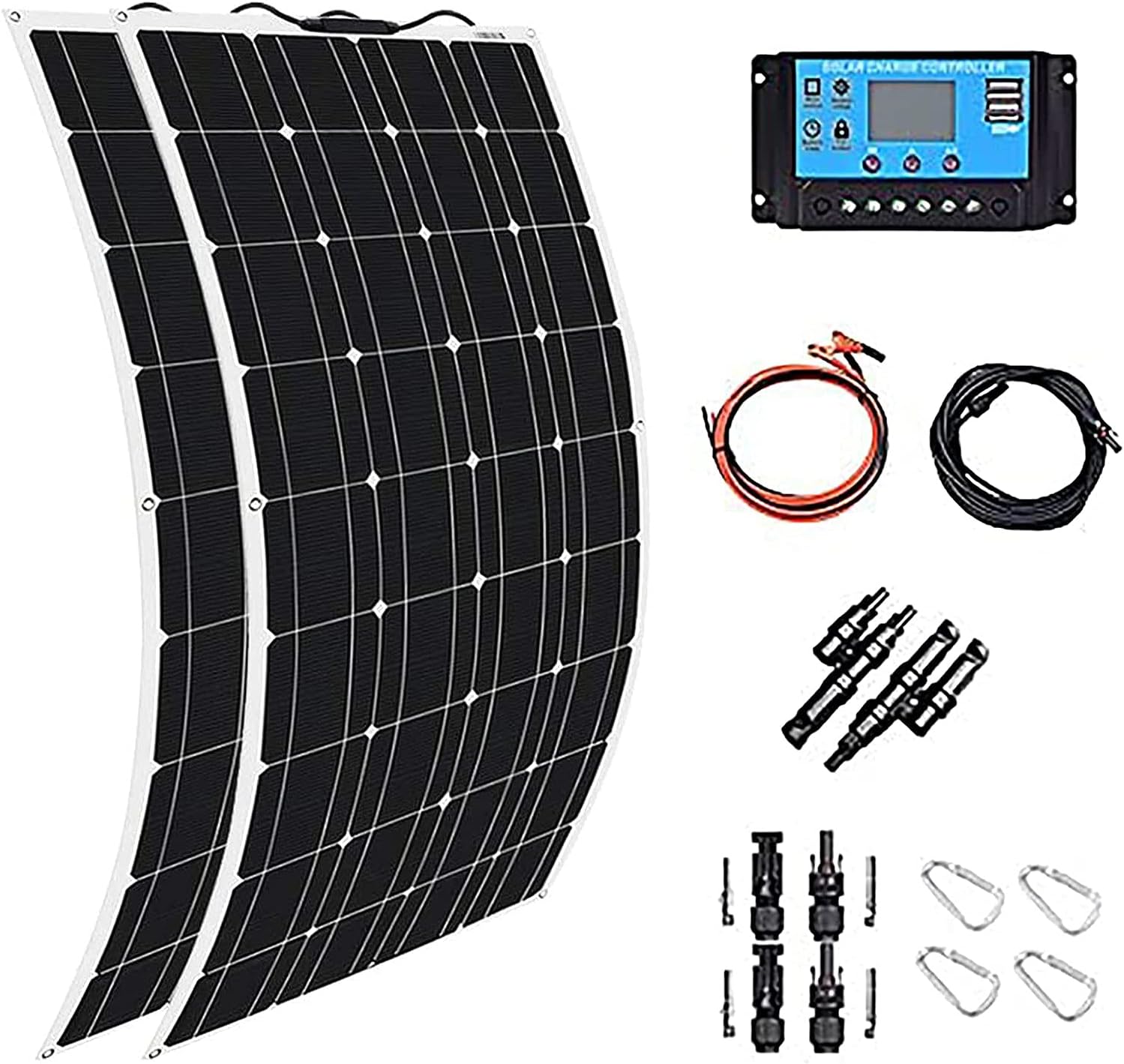 Solar Panel 600W 2X 300W PET Flexible Solar Panel Portable Mono Solar Battery Charger with Controller for Car Yacht Battery Boat,with 40A Controller …