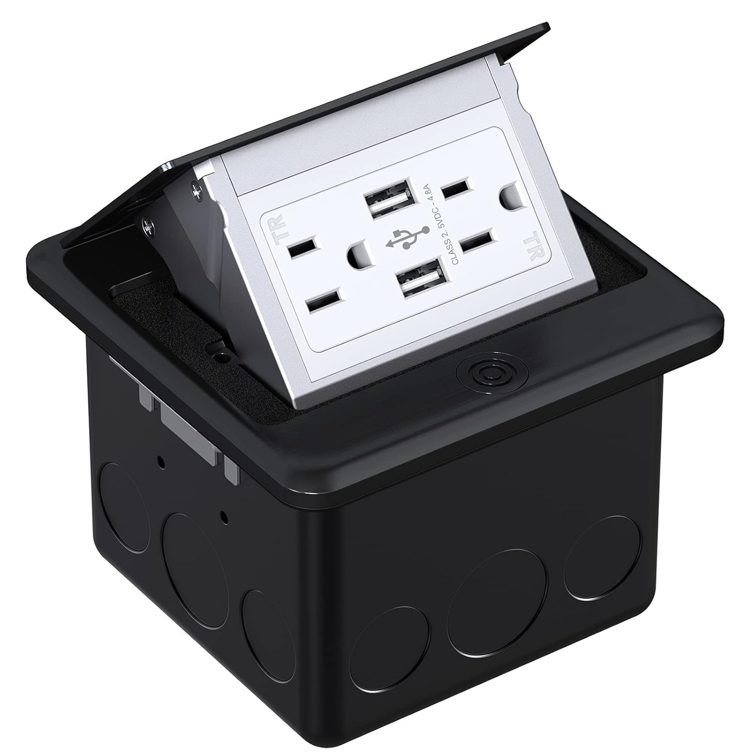 WEBANG Pop Up Floor Outlet Box with 15 Amp Tamper-Resistant USB 5V/4.8A Recepatacle Outlet, Corrosive Resistant Hardware, Black Pack of 2