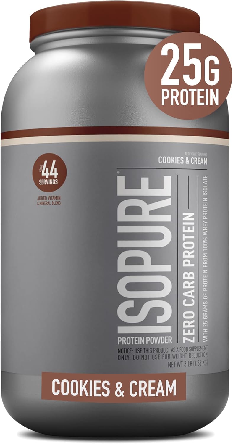 Isopure Zero Carb, Vitamin C and Zinc for Immune Support, 25g Protein, Keto Friendly Protein Powder, 100% Whey Protein Isolate, Flavor: Cookies & Cream, 3 Pounds (Packaging May Vary) Pack of 2