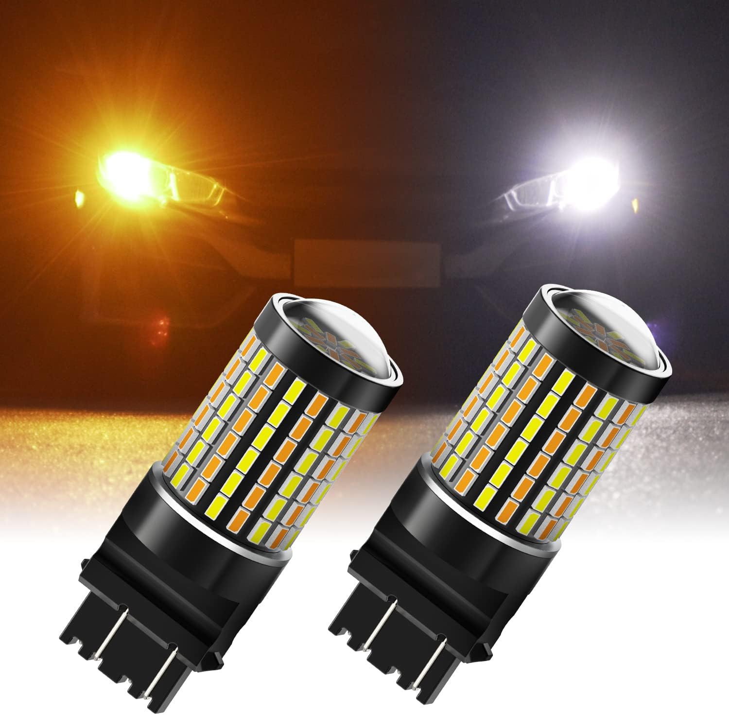 AUXITO Upgraded 3157 Switchback LED Turn Signal Light Bulbs, 500% Brighter 3155 3457 4157 3057 4157NA White/Amber Dual Color with Projector for Turn Signal Blinker DRL Parking Light, Pack of 2