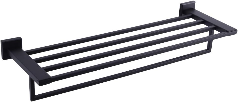 GERZWY Towel Shelf with Towel Bar Rack Organizer for Bathroom 24-Inch SUS 304 Stainless Steel Modern Wall Mount Matte Black Pack of 2