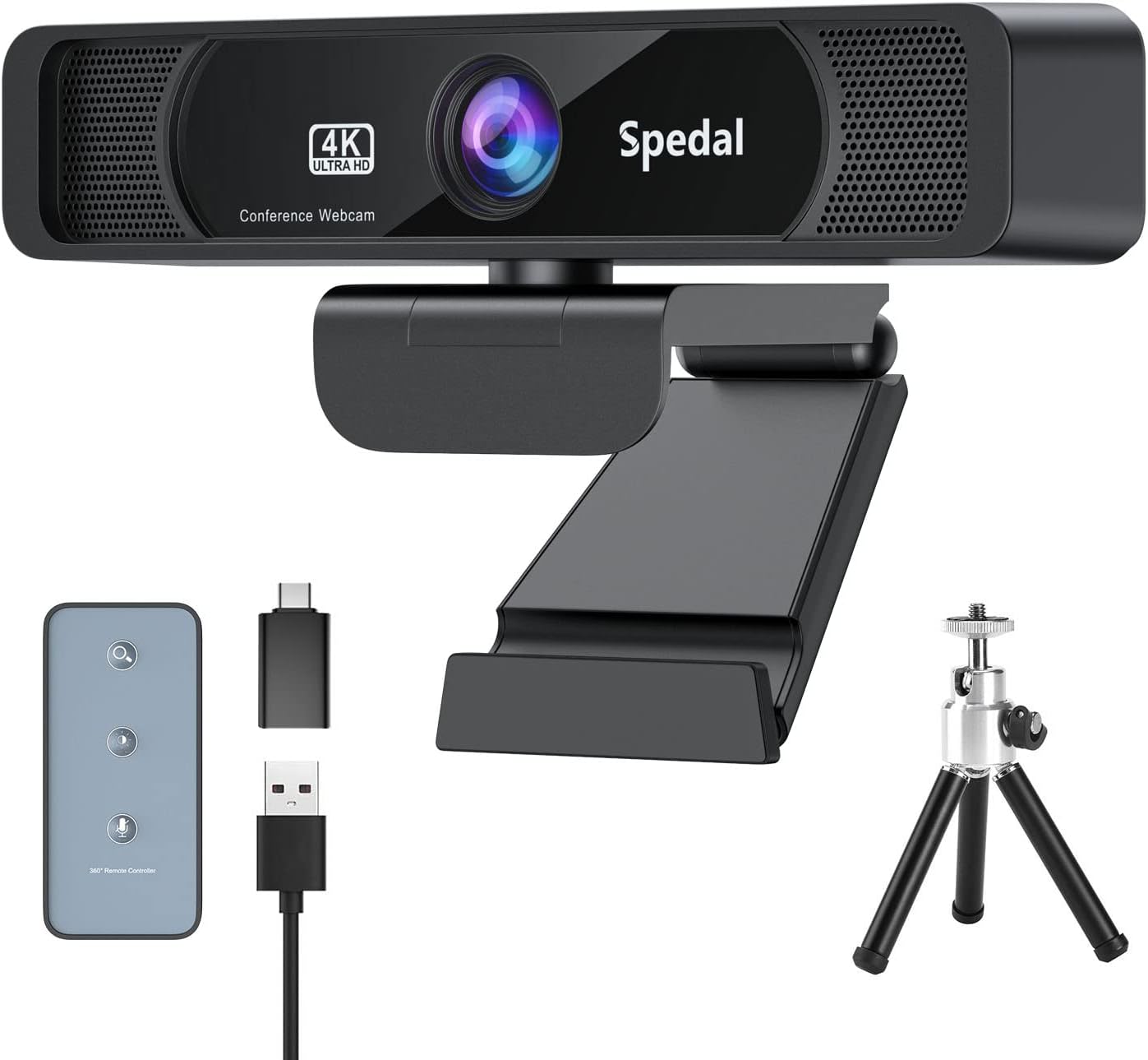 Spedal 4K UHD Webcam with Built-in AI Noise Reduction Dual Microphones,120&deg; Wide Angle Zoomable Webcam with Remote and Software Control for Conferencing/Streaming/Online Teaching/Video Calling