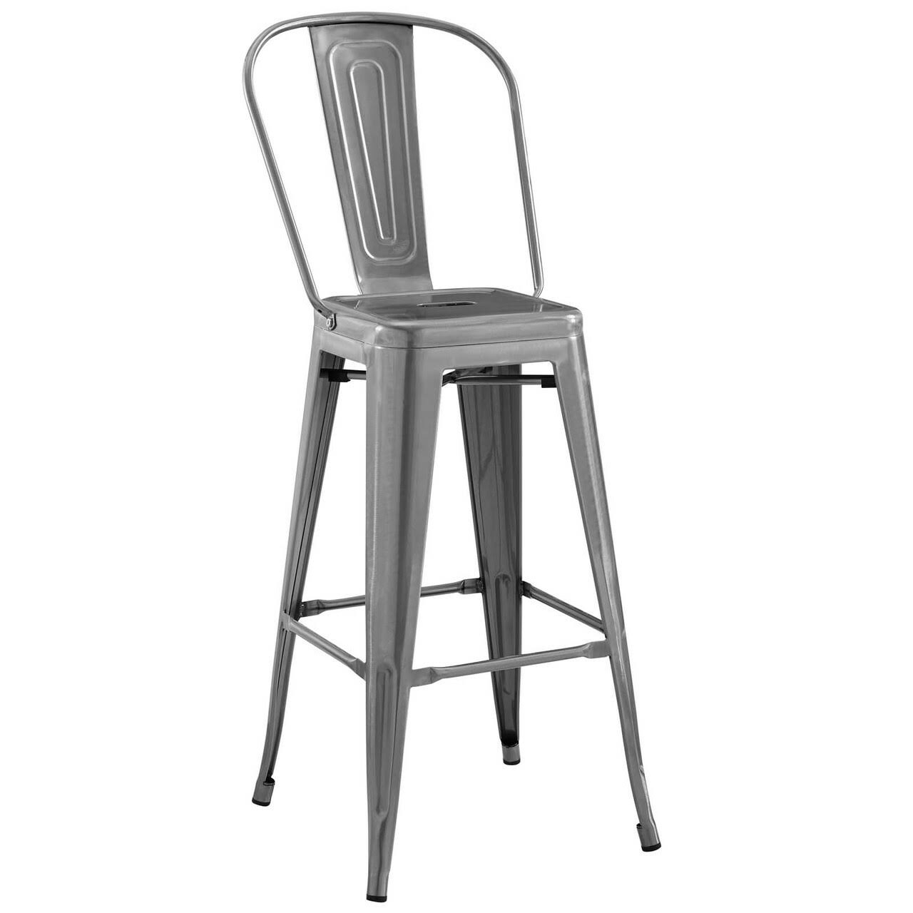 Mod Industrial Country Cottage Farm Beach House Bar Pub and Dining Kitchen Bar Side Stool Chair, Metal Steel, Silver