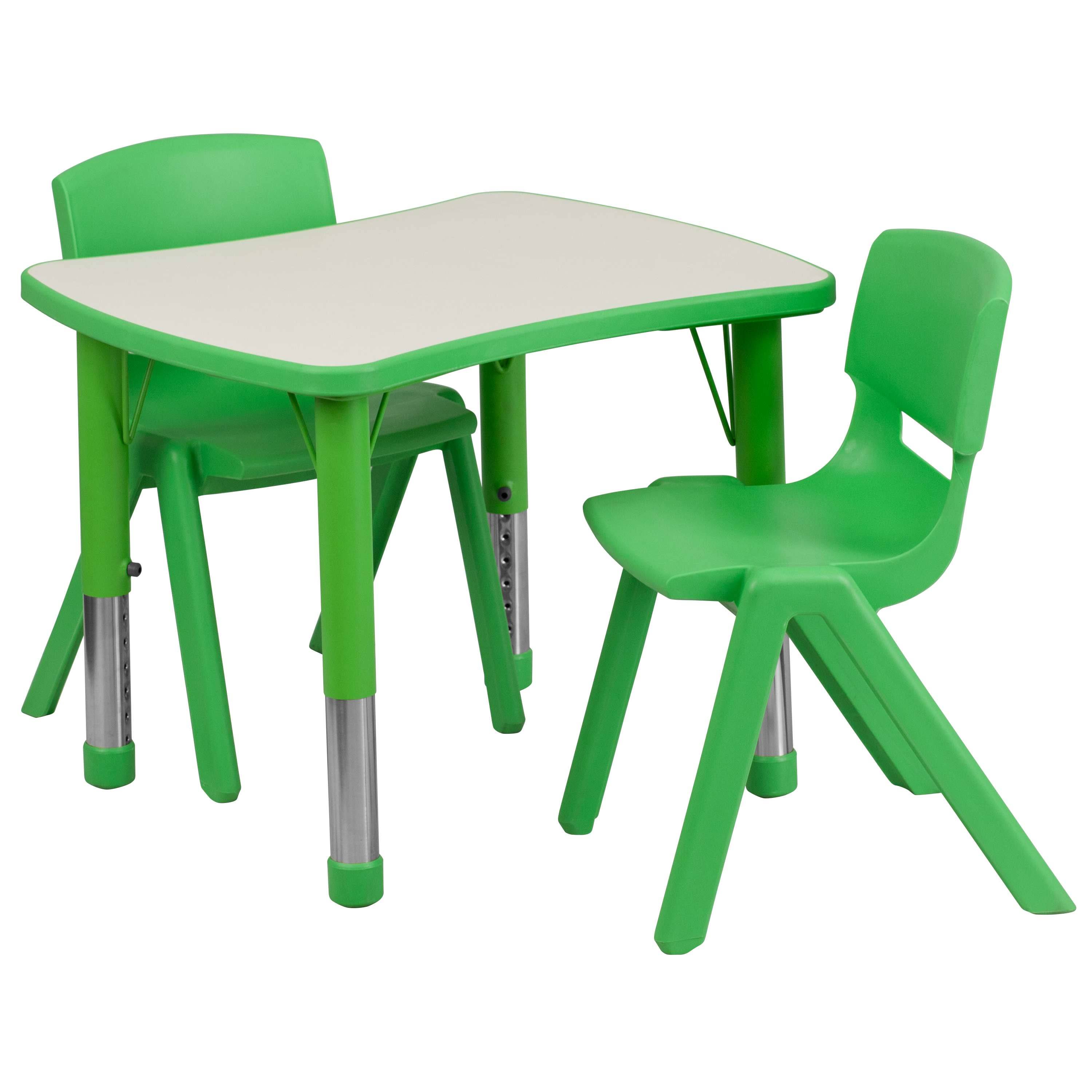 Flash Furniture 21.875&&w x 26.625&&l Rectangular Green Plastic Height Adjustable Activity Table Set with 2 Chairs
