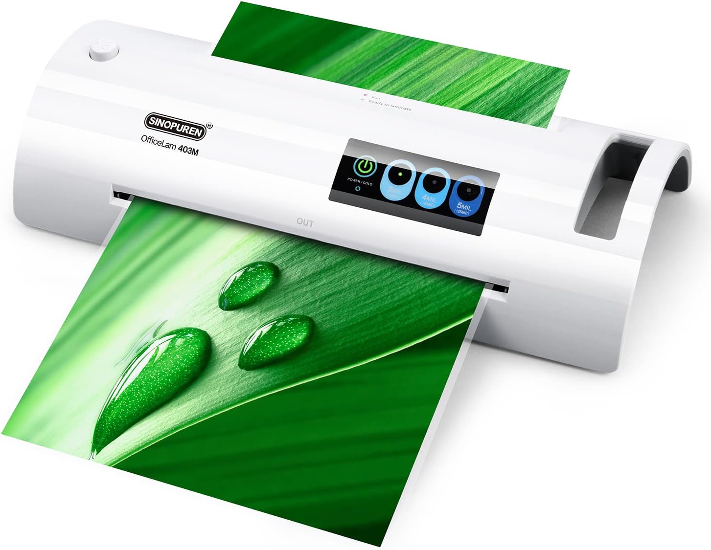 Sinopuren Laminator Machine, Never Jam Technology, 9inches Quick 1min Warm-up, Dual Mode Thermal & Cold Laminating Machine for Office/School/Home, White