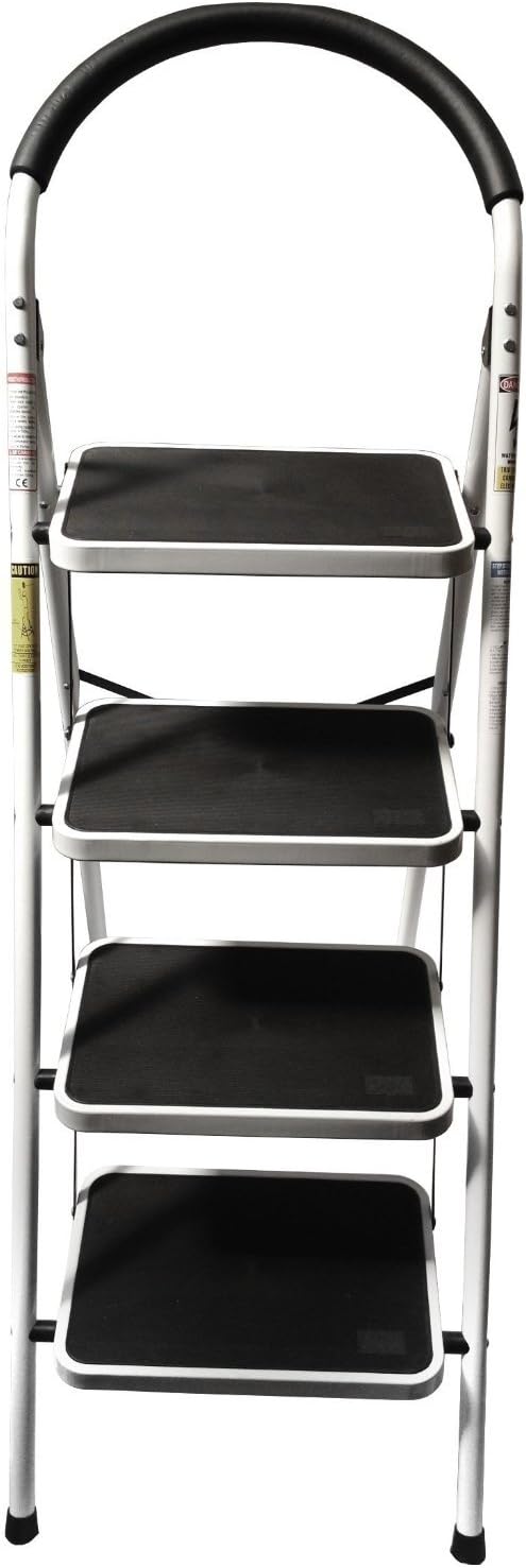 LavoHome 330lbs Upper Reach Reinforced Metal Folding Step Ladder Stool Household Kitchen Use (Four Step Ladder) Pack of 2