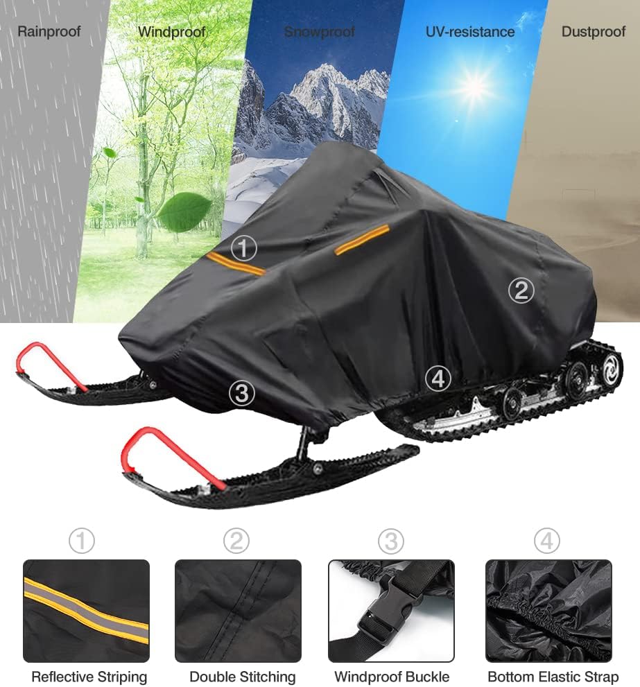 Jackey Awesome Snowmobile Accessories Black Snowmobile Cover Elastic Bottom Universal Waterproof Storage Cover Fits Snowmobiles Length 130 X 51 X 48 Inch