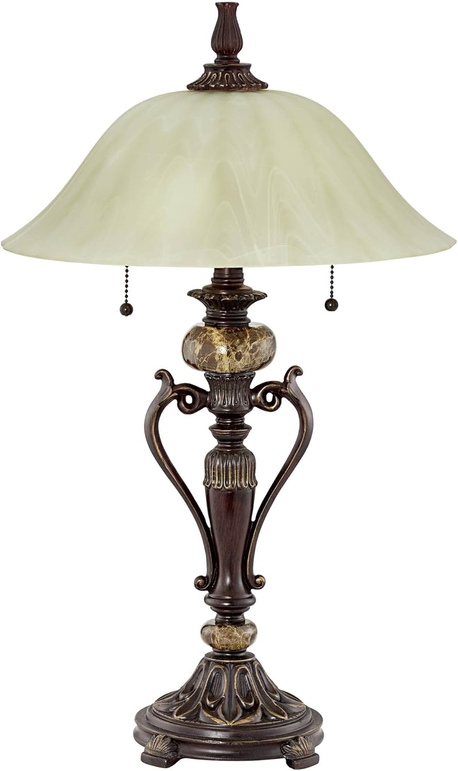 Amor Bronze Glass Shade Accent Table Lamp with Table Top Dimmer