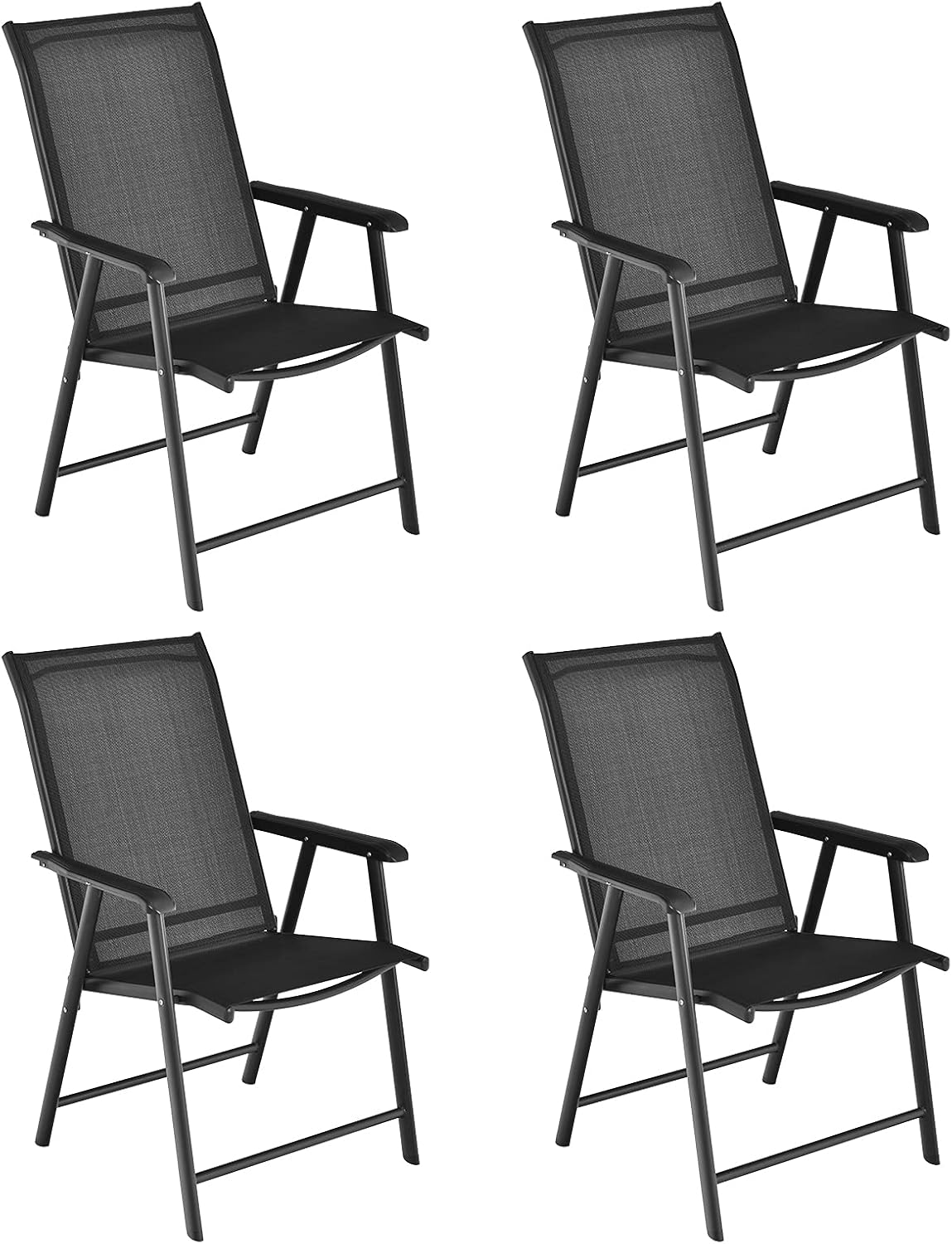 Giantex Set of 4 Patio Dining Chairs, Outdoor Chairs, Portable Folding Chairs for Camping Pool Beach Deck, Lawn Chair with Armrest, 4-Pack Patio Chairs, Metal Frame, Grey