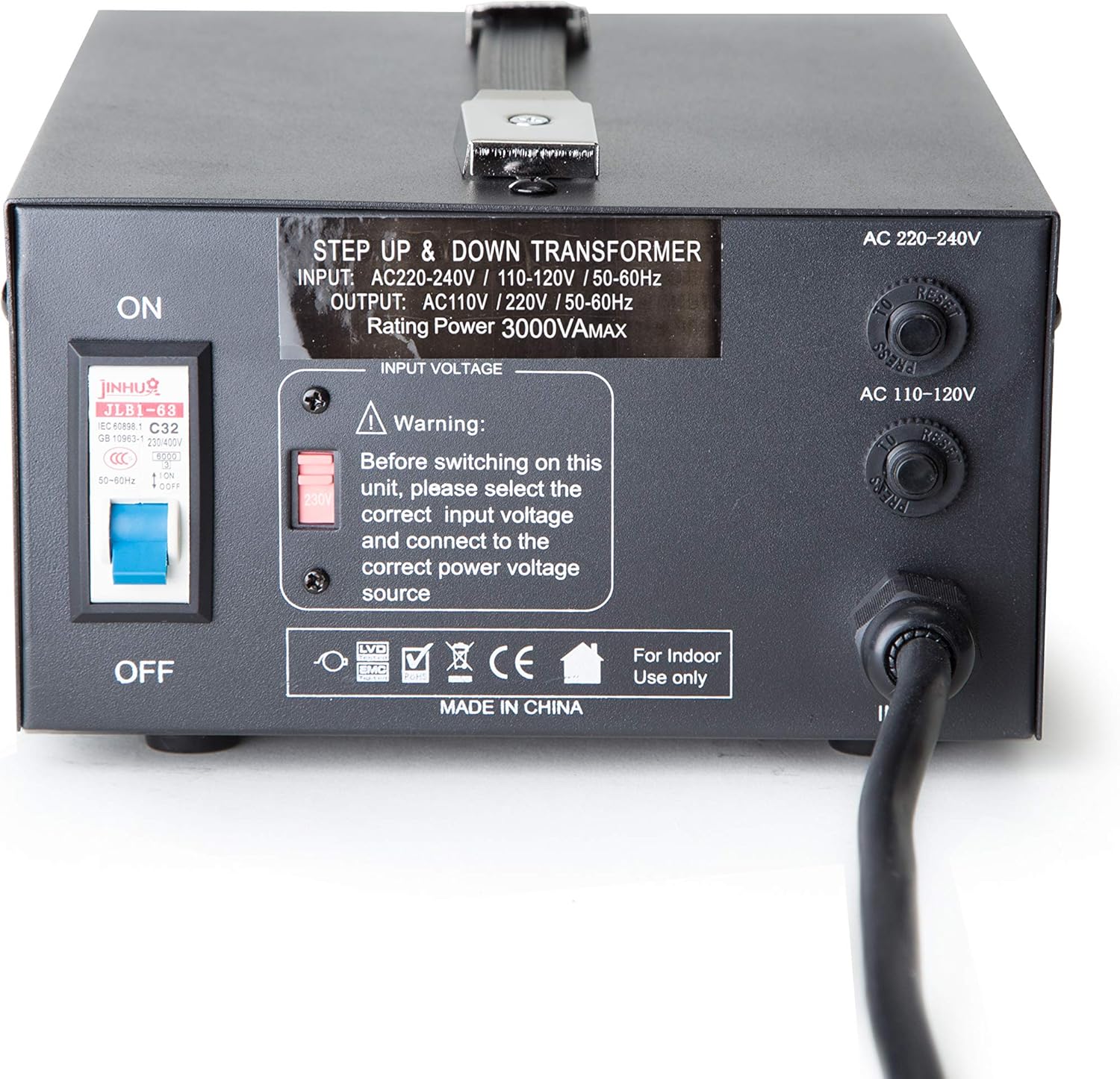 ELC T-3000 3000-Watt Voltage Converter Transformer - Step Up/Down - 110V/220V - Circuit Breaker Protection [3-Years Warranty], black