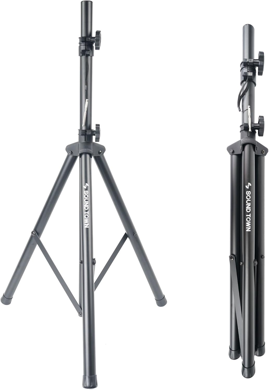 Sound Town 2-Pack Universal Tripod Speaker Stands with Adjustable Height, 35mm Compatible Insert, Locking Knob and Shaft Pin, Black (STSD-71B-PAIR) Pack of 2