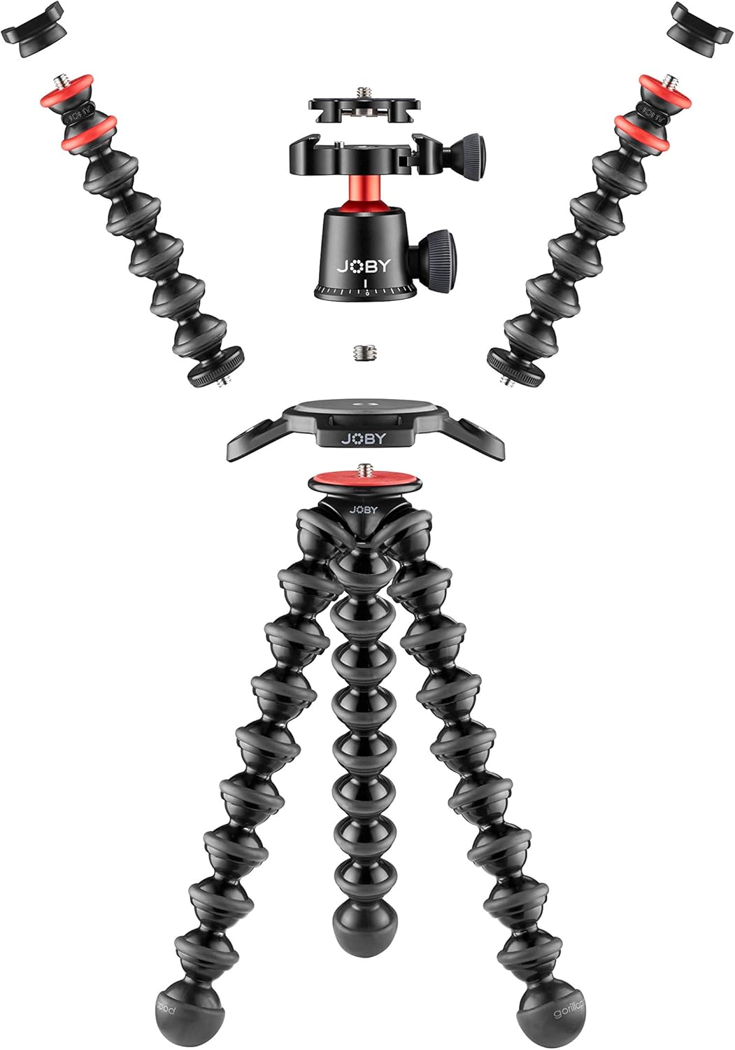 Joby Gorillapod 3K Pro Rig, Includes Stand, BallHead with QR Plate & 2 Arms, 6.Lb Load Capacity, Black/Charcoal/Red