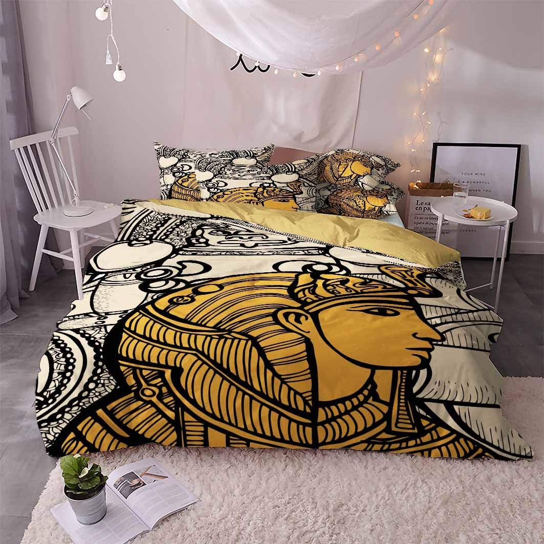 Belvina Ancient Egyptian Culture Patterns Bedding Set Print Egyptian Pharaoh Duvet Cover Set Without Any Filling for Kids (1, King) Pack of 2