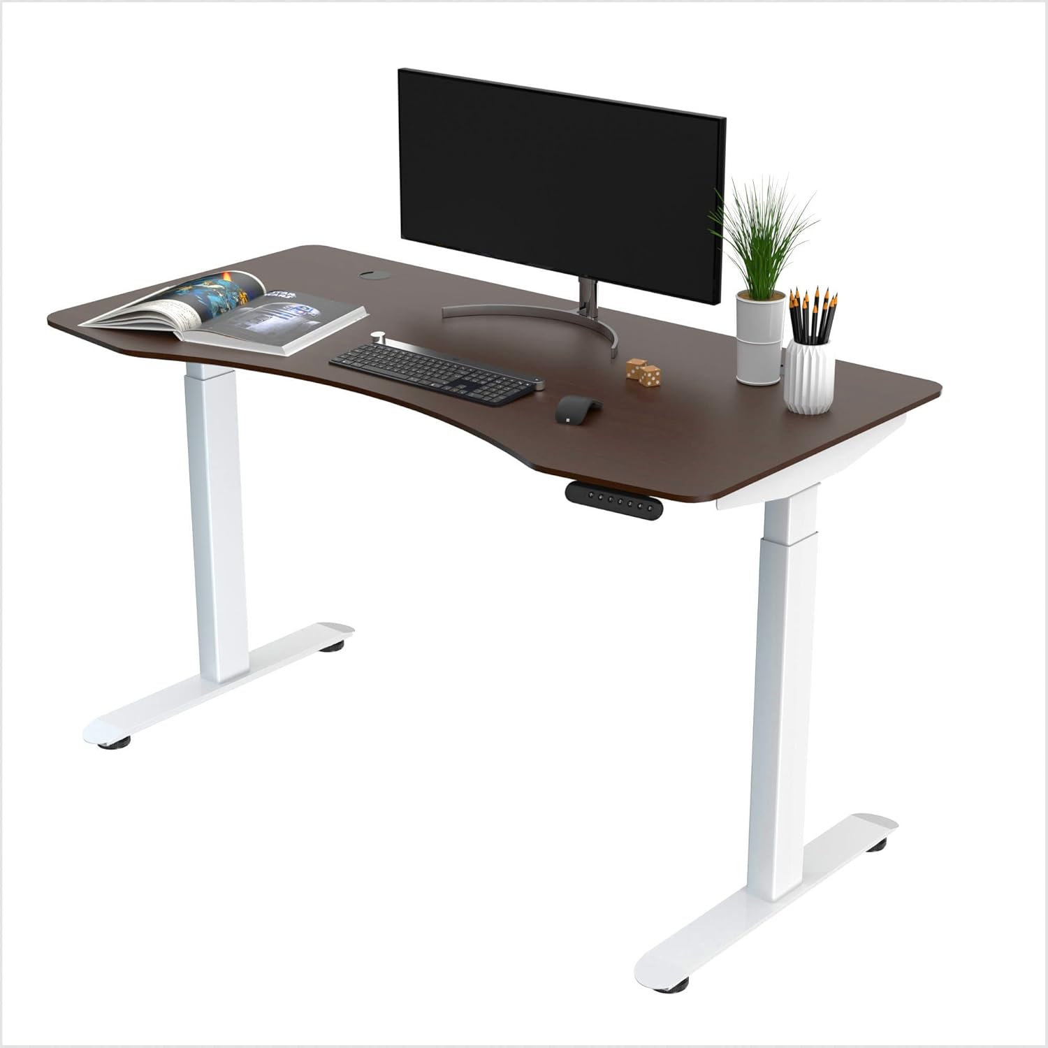 FinerCrafts Standing Desk 71 x 32 Inches Dual-Motor Height Adjustable Desk Electric Sit Stand Desk Home Office Desks Whole Piece Desk Board (Matte Black Desktop/Black Frame)