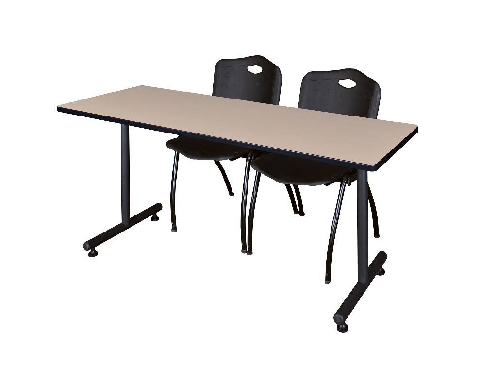 Regency MKTRCT7230BE47BK 72 x 30 in. Kobe Training Table - Beige u0026 2 M Stack Chairs - Black
