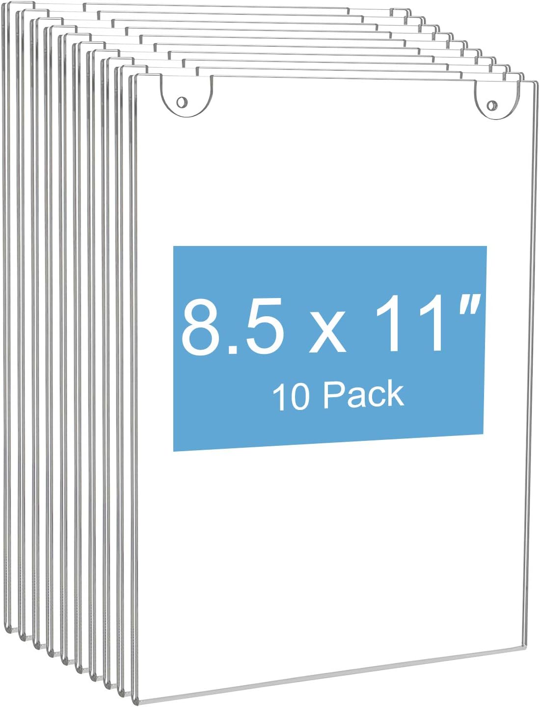 NIUBEE 10Pack Acrylic Wall Mount Sign Holder 8.5 x 11, Clear Ad Frames for Papers,Bonus with 3M Tape and Mounting Screws Pack of 2