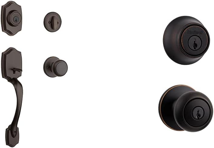 Kwikset 96870-100 Belleview Single Cylinder Handleset with Cove Knob Featuring SmartKey Security in Venetian Bronze & 690 Cove Entry Knob and Single Cylinder Deadbolt Combo Pack in Venetian Bronze
