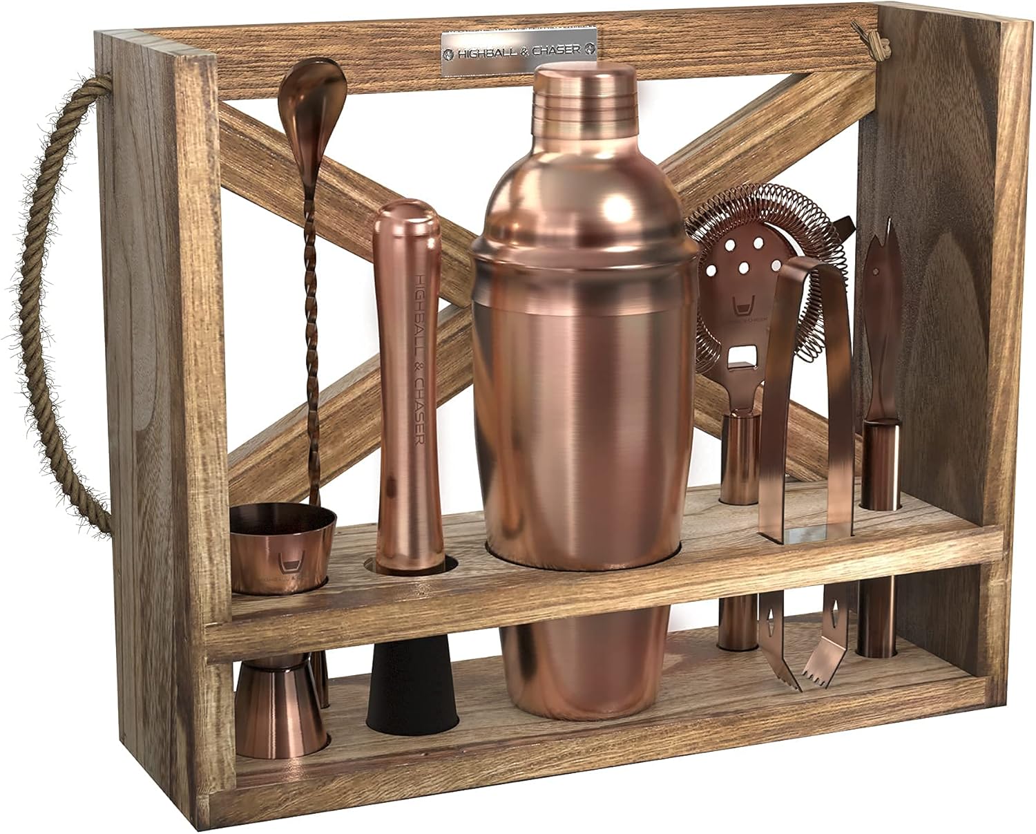 Highball & Chaser Rustic Hanging Bartender Kit 25oz Cocktail Shaker Bar Set for Home Bars, Bar Carts and Drink Making. Bar Tools and Barware/Bar Set for Entertaining (Slate Grey) Pack of 2