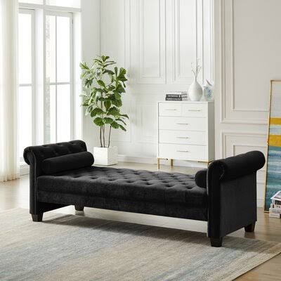 Roller Arm Gold Velvet Tufted Bench Rosdorf Park Color: Black
