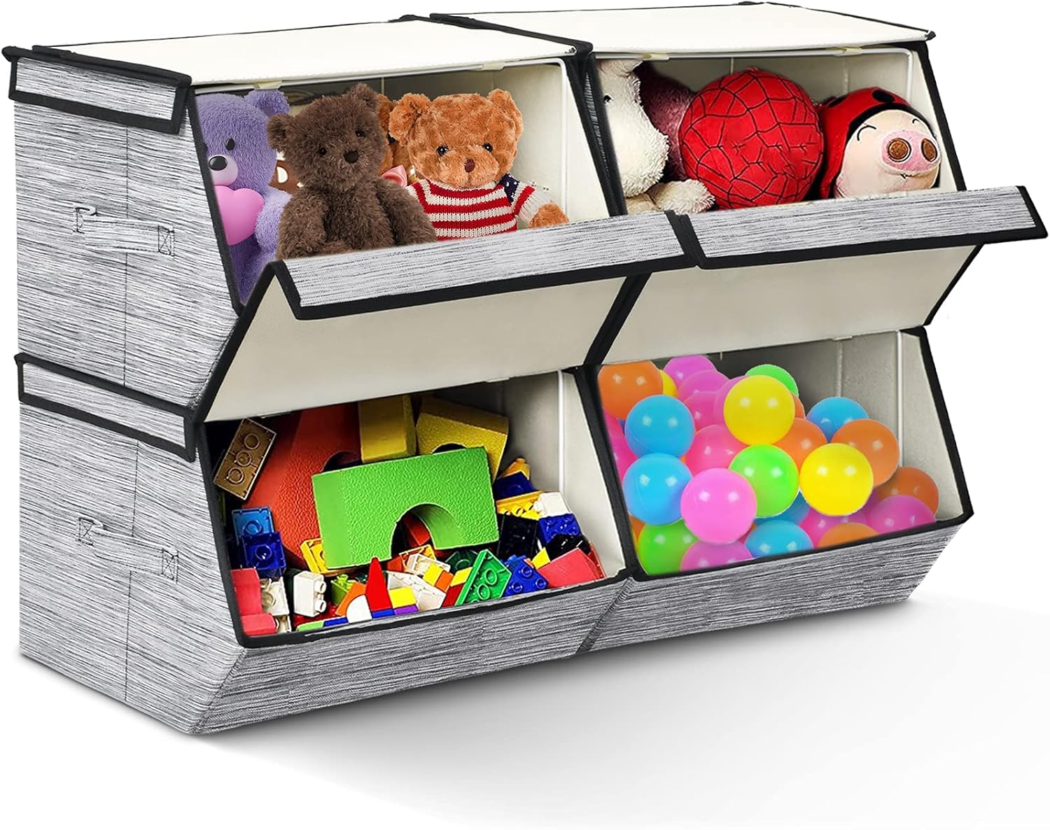 Costzon Fabric Toy Box Chest Organizer for Kids, Children Collapsible Storage Bins with Magnetic Lids, Stackable Storage Cubes with Handles for Nursery, Playroom, Kids Room Closet, Set of 4 (Black) Pack of 2