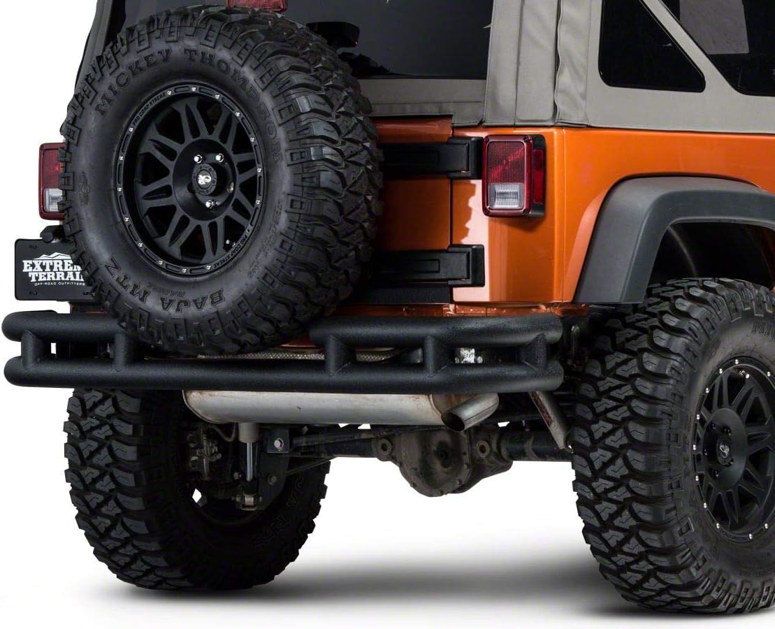 Barricade Rear Tubular Bumper with Wrap-Around; Textured Black Compatible with 07-18 Jeep Wrangler JK