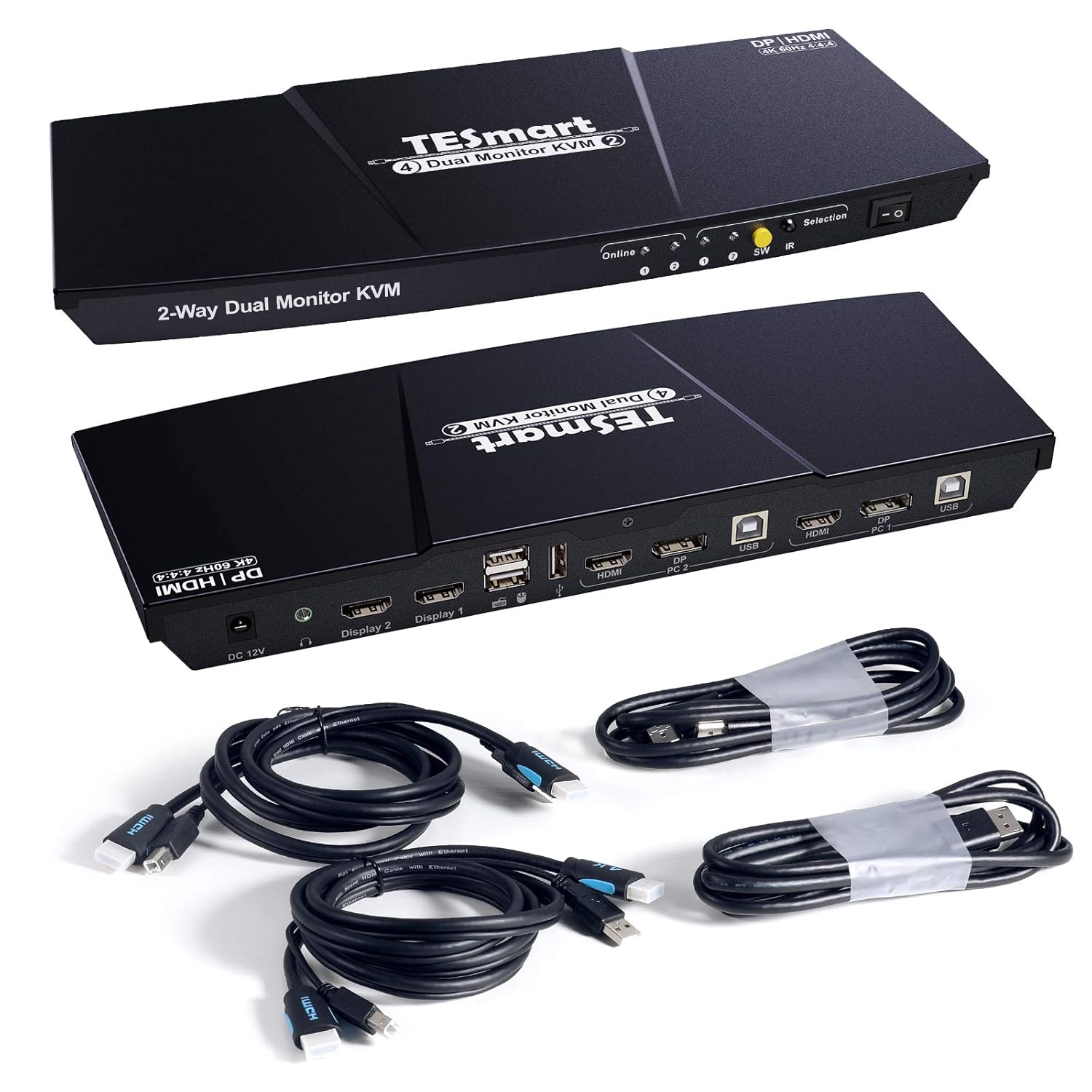 TESmart DisplayPort + HDMI 4x2 Dual Monitor KVM Switch for 2 PCs + 2 Monitors 2 Ports Updated 4K @ 60Hz (Black)