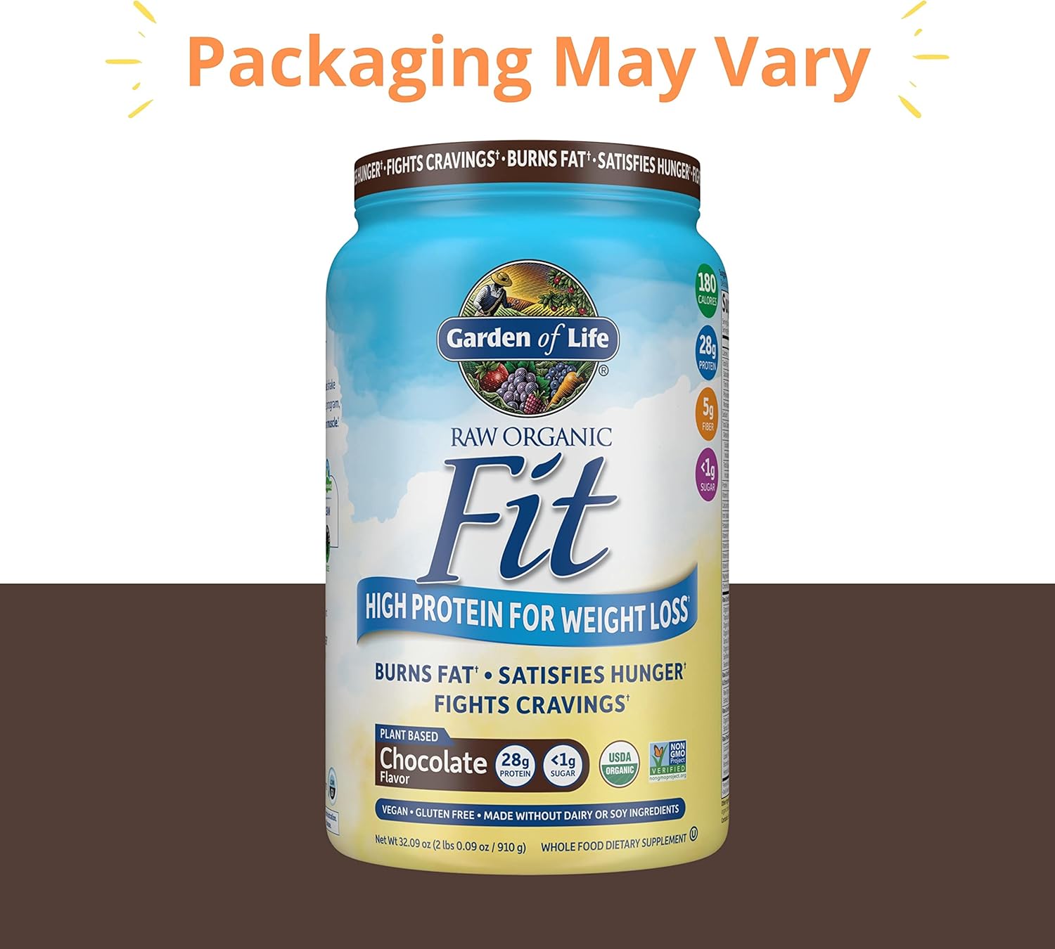 Garden of Life Raw Organic Fit Powder, Chocolate - High Protein for Weight Loss (28g) Plus Fiber, Probiotics & Svetol, Organic & Non-GMO Vegan Nutritional Shake, 20 Servings Pack of 2