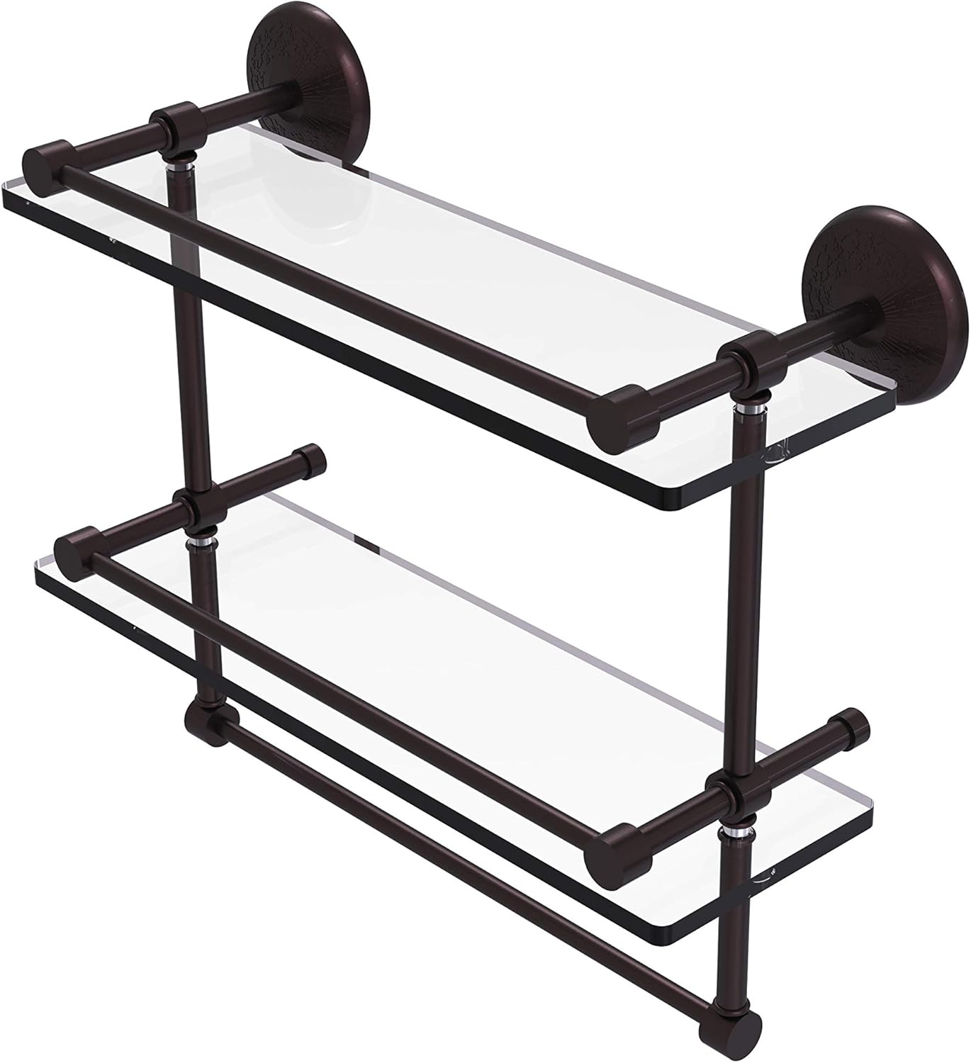 Allied Brass MC-2TB/16-GAL-BKM Mc 2 Tb Gal Inch Gallery Double Towel Bar Glass Shelf, 16 Inch, Matte Black