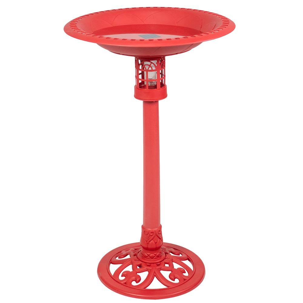 Sunray Beacon Point Solar Lighted Bird Bath in Red