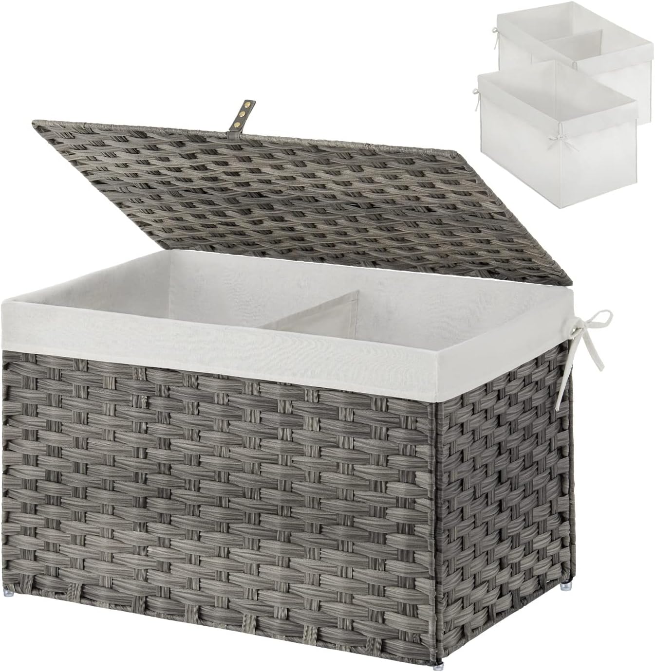 GREENSTELL Storage Basket with Lid, Handwoven Large Shelf Basket with Cotton Liner and Metal Frame, Foldable & Easy to Install, Storage Box Basket Bin with Handle for Bedroom, Laundry Room Natural S Pack of 2