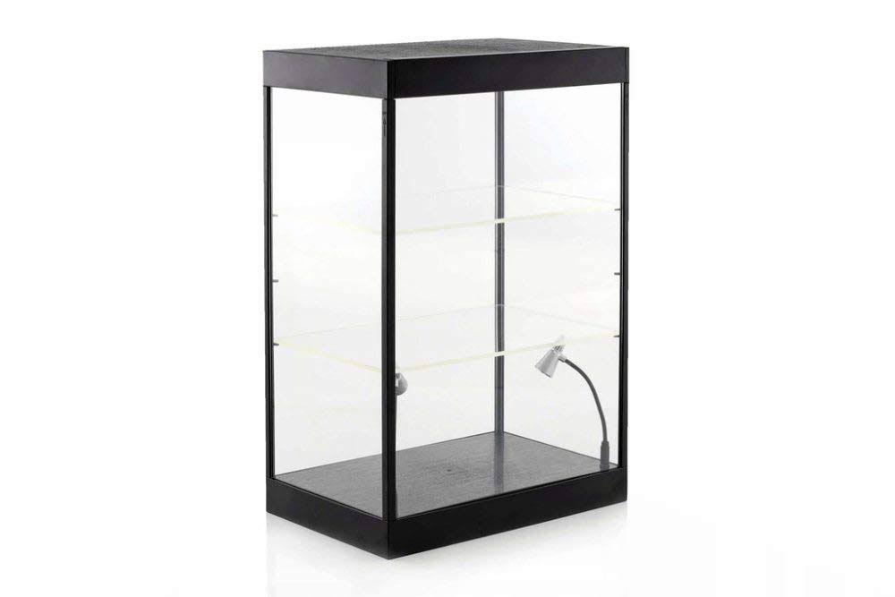 ModelToyCars Large LED Lighted Display Case 2 Adjustable Shelves, Black