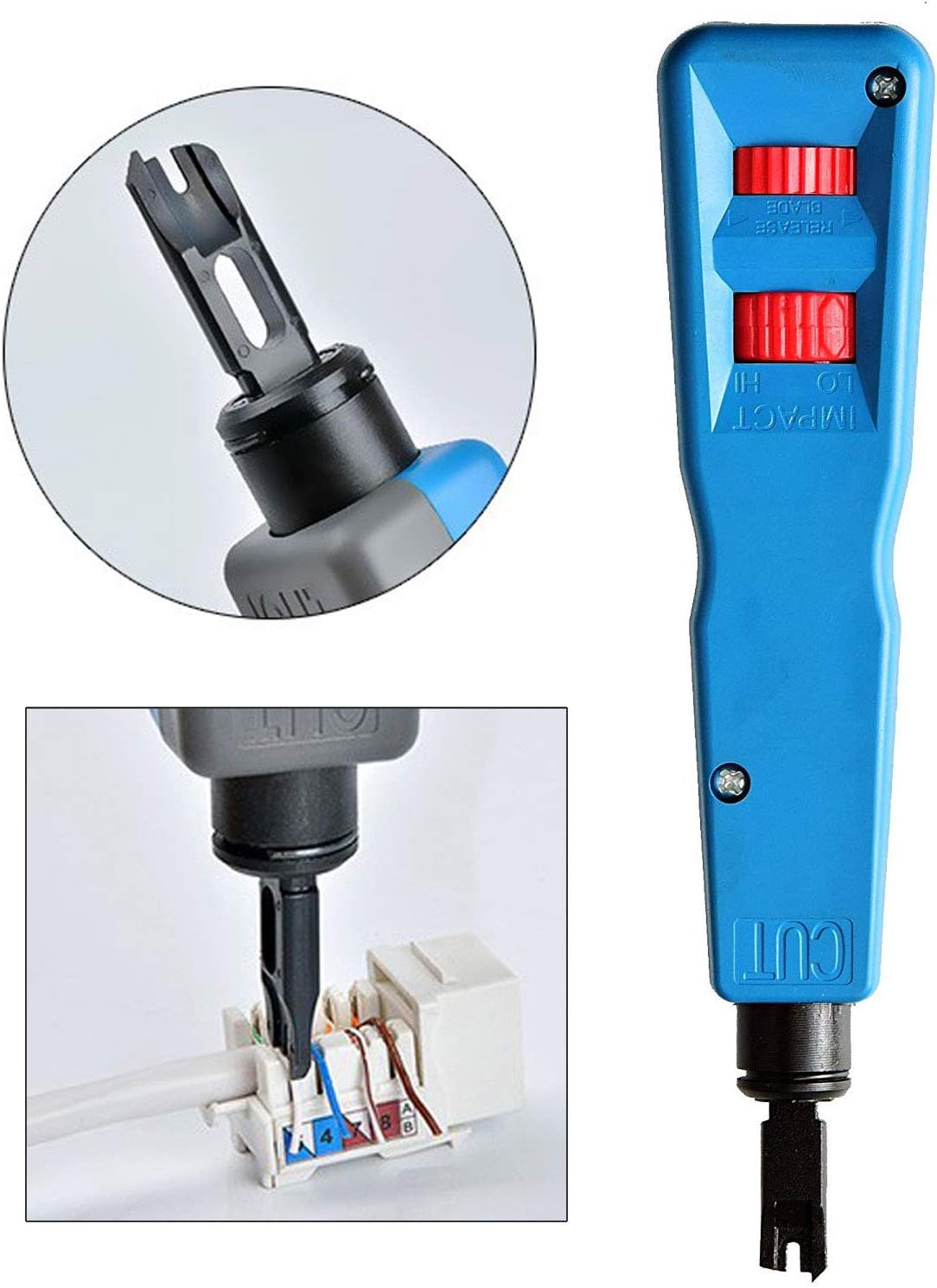 Hiija Punch Down Tool Kit with 110 & BK Blade, 5PCS Cat6 RJ45 Keystone Jack, Network Wire Stripper Tool Kits Professional