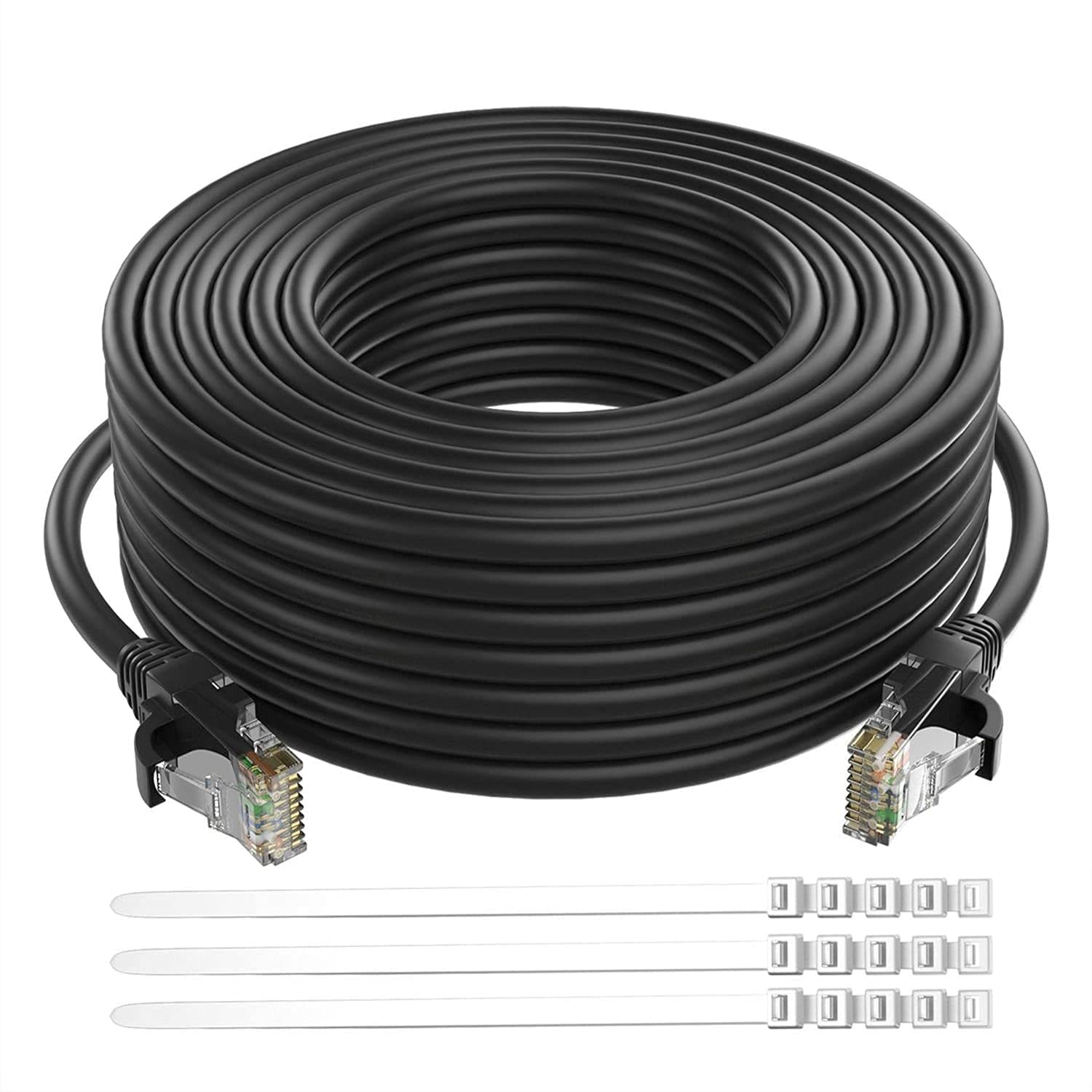 Cat 6 Ethernet Cable 100 Feet/Black,Adoreen Patch Cord(25-300FT and 4-Colors for Selection) POE Cat6 High Speed Network LAN UTP RJ45 Internet Ether Cable Cat 5e Cat 5 +15 Ties-(30.5m)