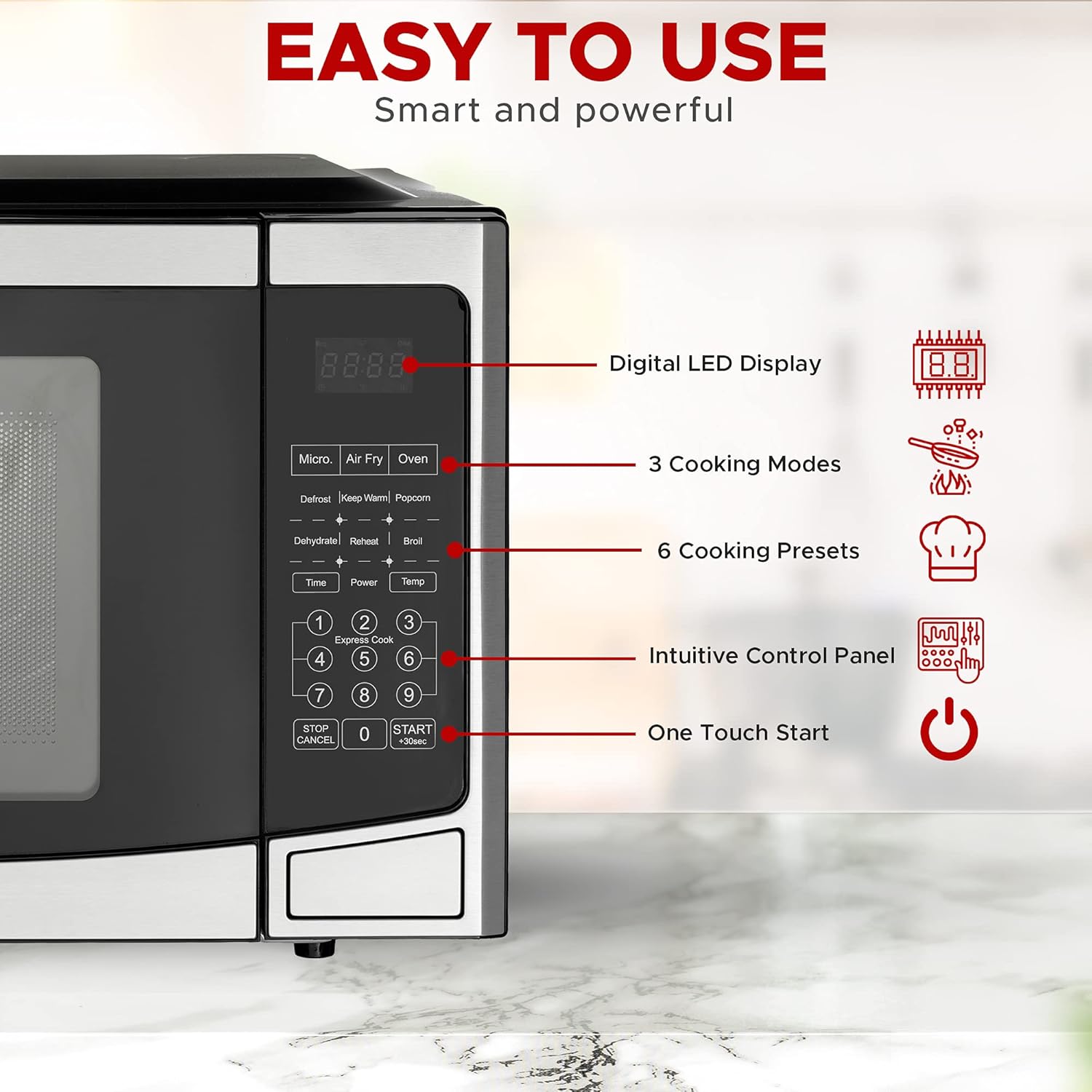 Lumme Microwave Air fryer Dehydrator Oven Toaster Combo Multifunction 4 in 1 Countertop Microwave 30L Stainless Steel 3 Accessories Included Large Capacity