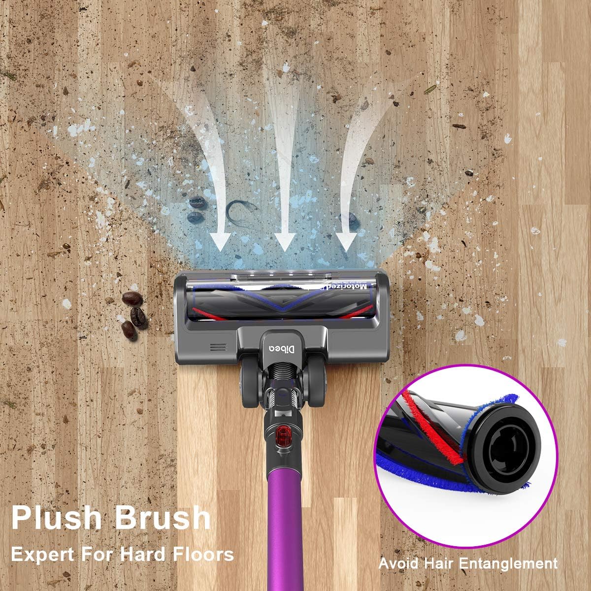 Dibea Cordless Stick Vacuum Cleaner Upgraded 24KPa Powerful Electric Brooms Lightweight 2 in 1 Handheld Vacuum for Home Hard Floor Carpet Pet E19Pro