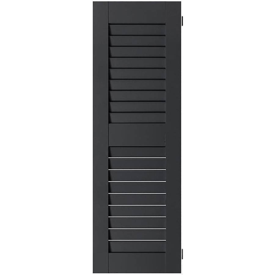 Ekena Millwork 18 in. x 61 in. Exterior Real Wood Pine Louvered Shutters Pair Black