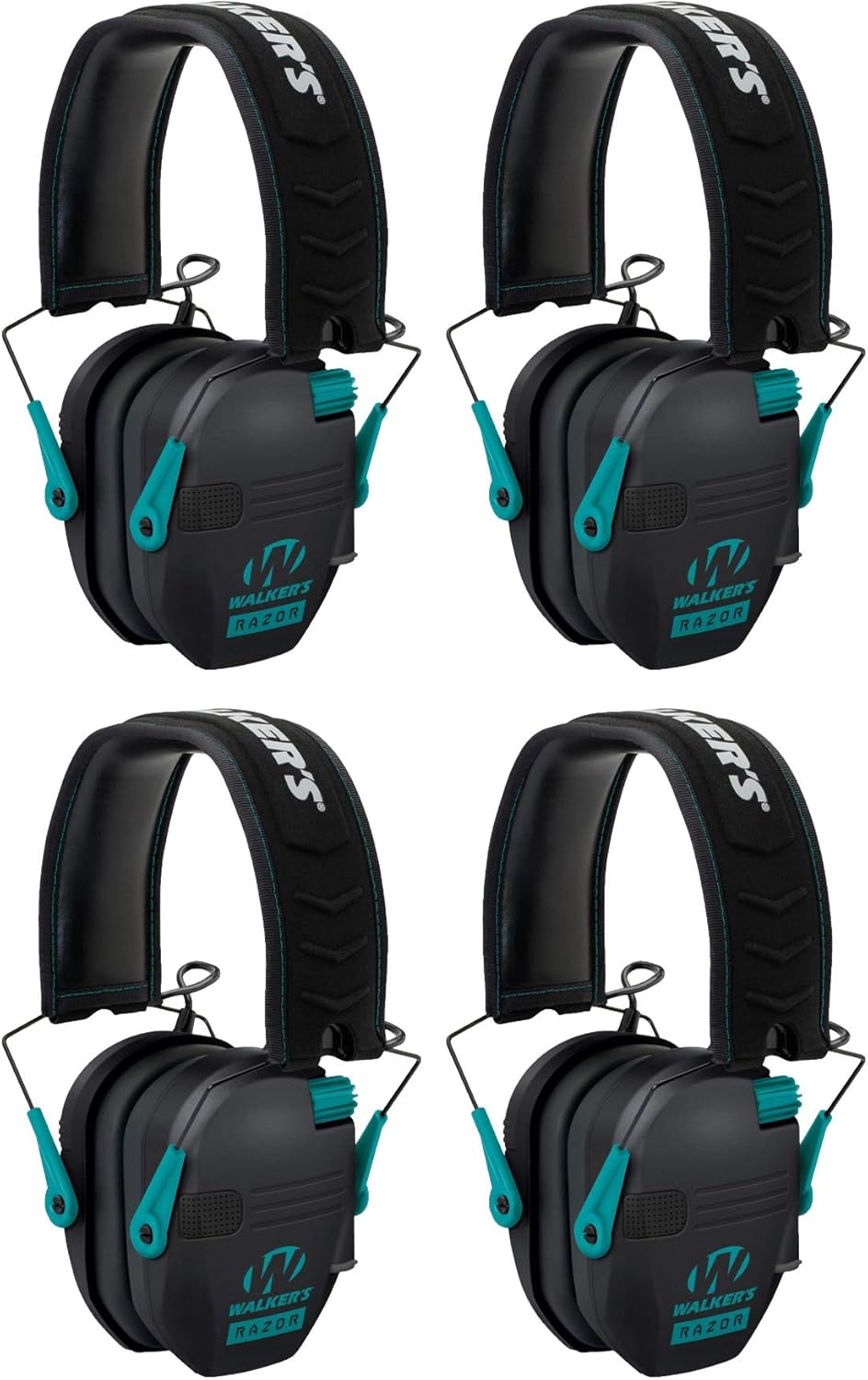Walker039;s Razor Slim Electronic Shooting Muffs 4-Pack Bundle, Black and Teal (4 Items)
