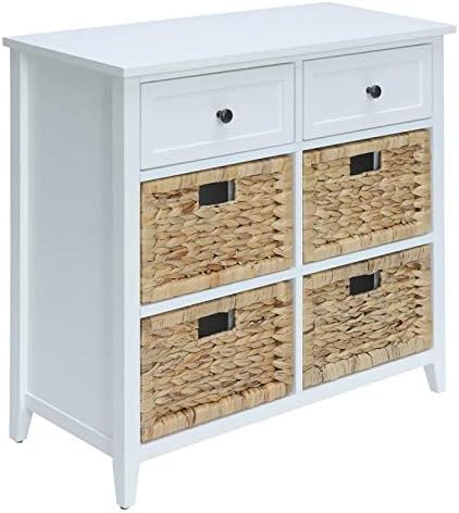 BOWERY HILL 6 Drawers Accent Chest/Console Table with 4 Front Only Wicker Baskets t in Teal