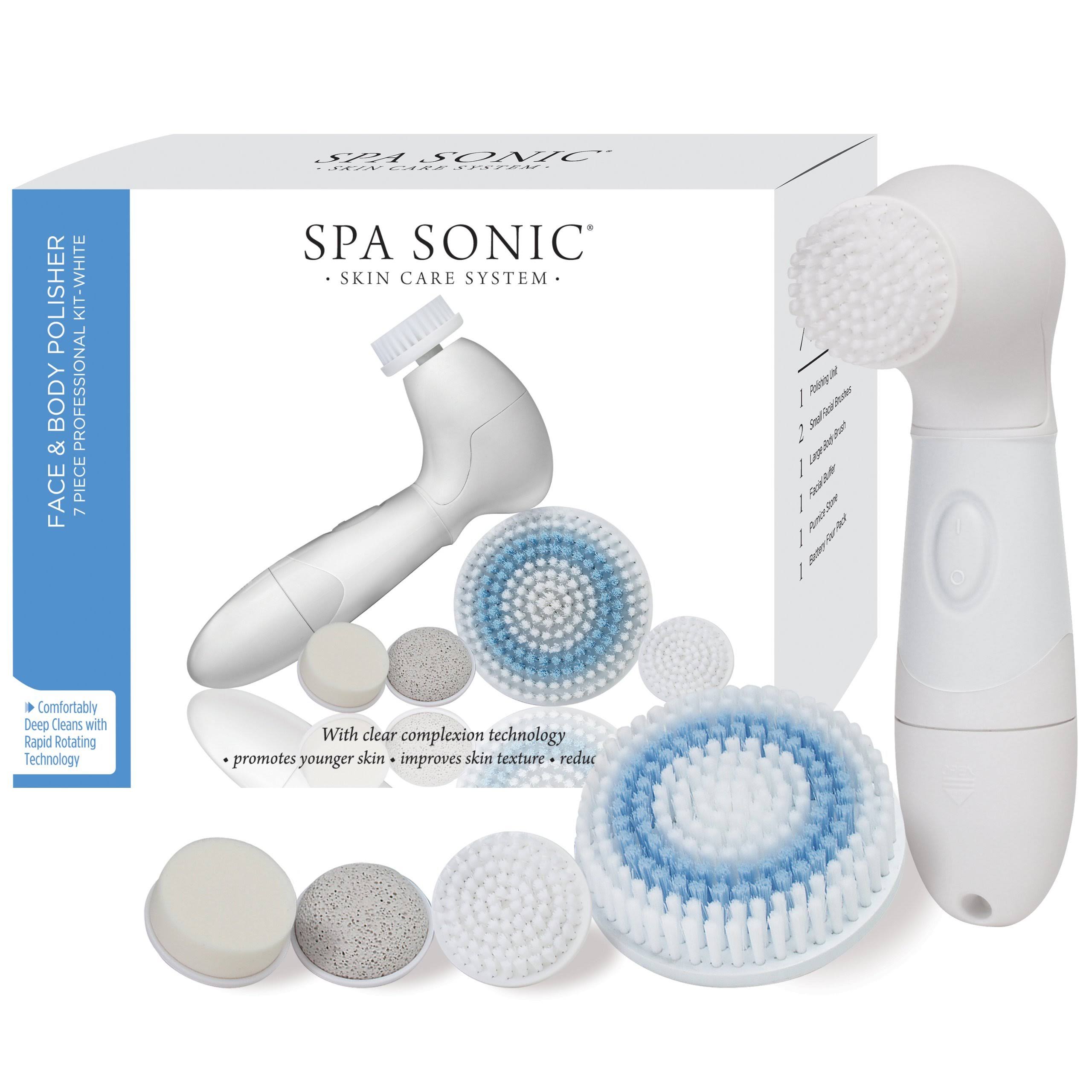 Spa Sonic Skin Care System Face u0026 Body Polisher Professional Kit, White