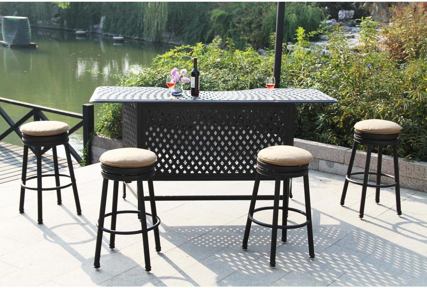 Darlee Classic Cast Aluminum Round Backless Patio Swivel Bar Stool - Antique Bronze