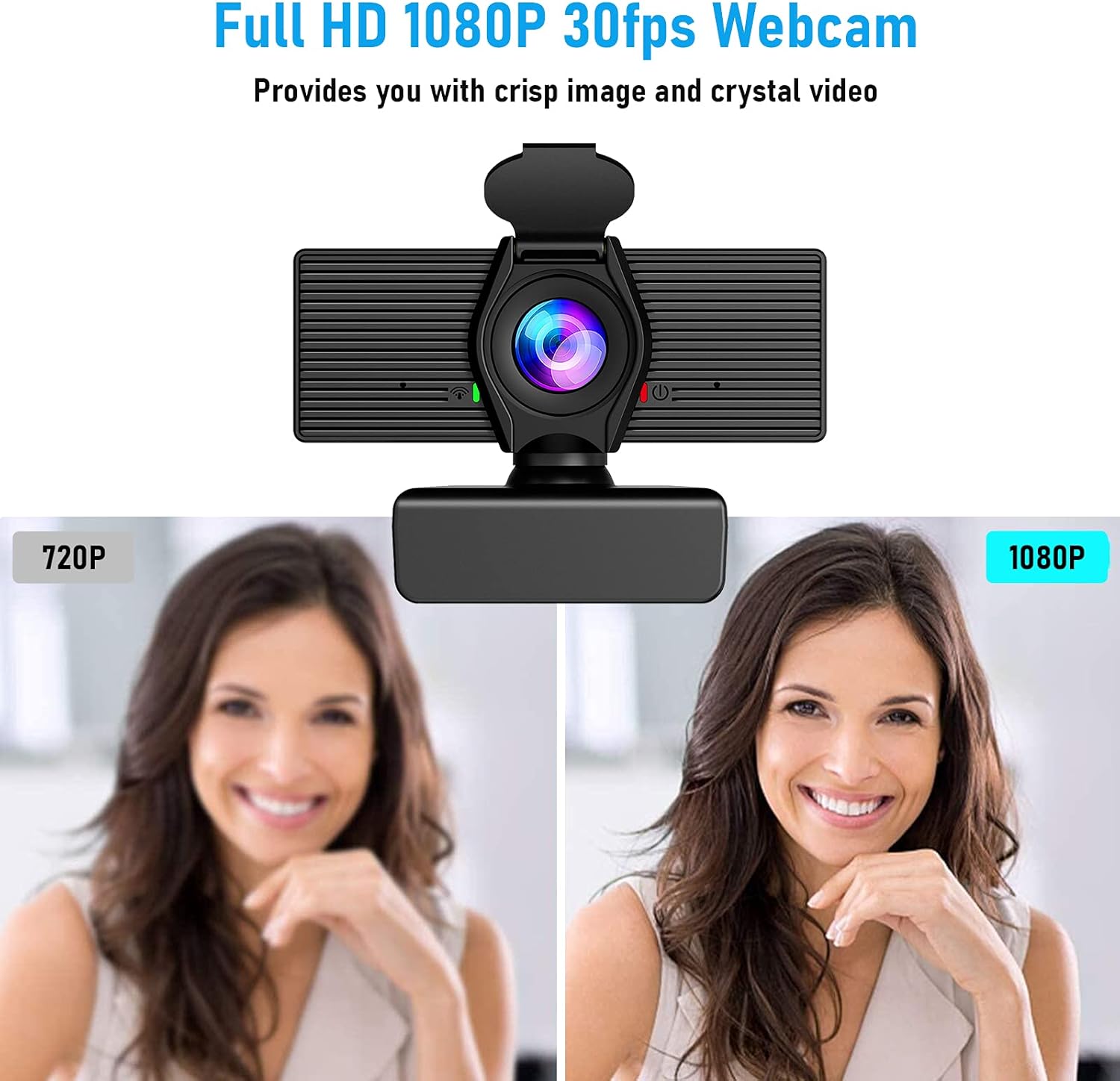 Webcam with Microphone & Privacy Cover, 1080P HD Web Computer Camera, USB Plug and Play Laptop PC Desktop Camera, Works with Zoom, Skype, Teams, Video Conferencing/Recording/Streaming Pack of 2